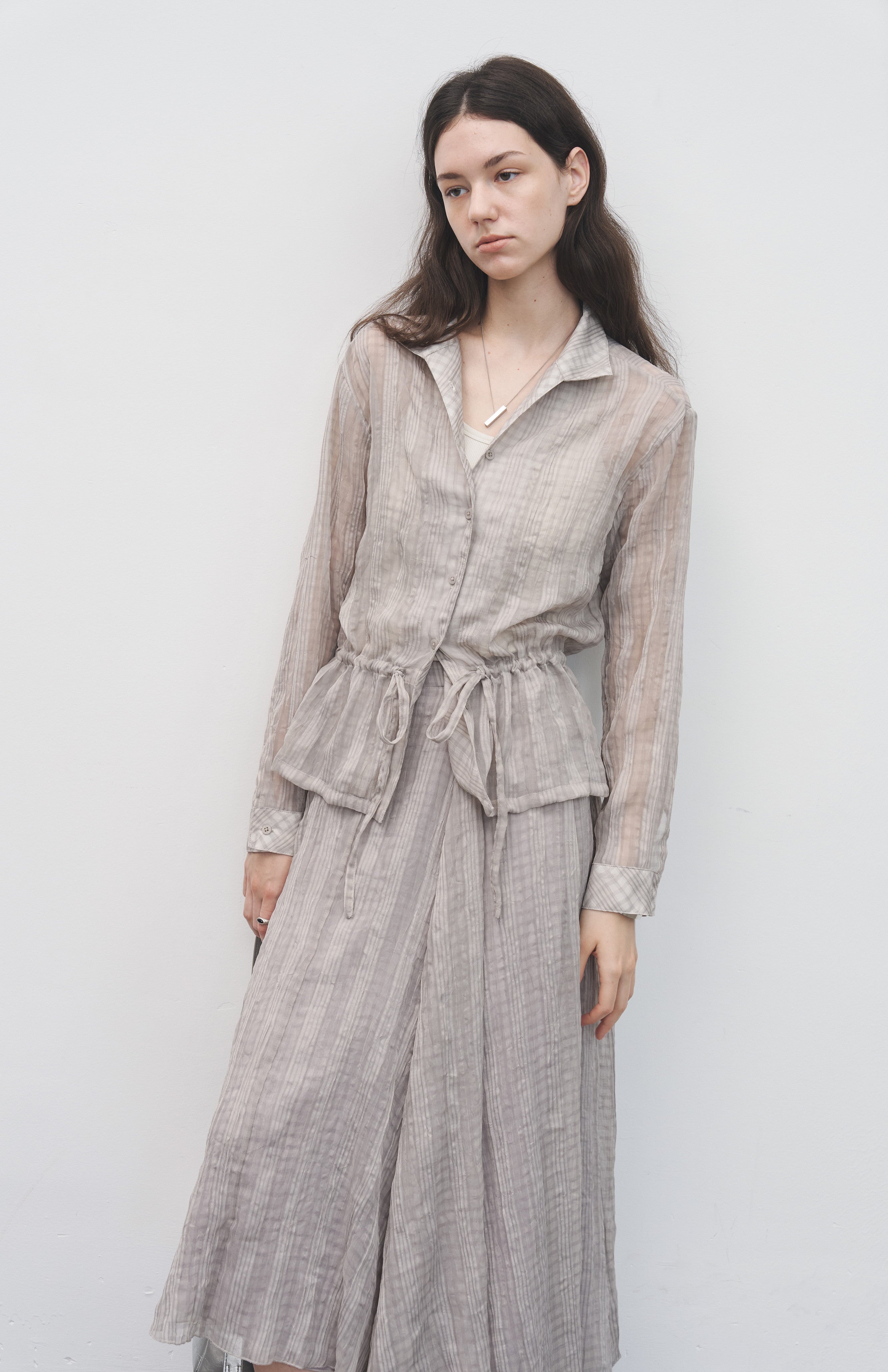 WRINKLED PLAID SHEER SHIRT