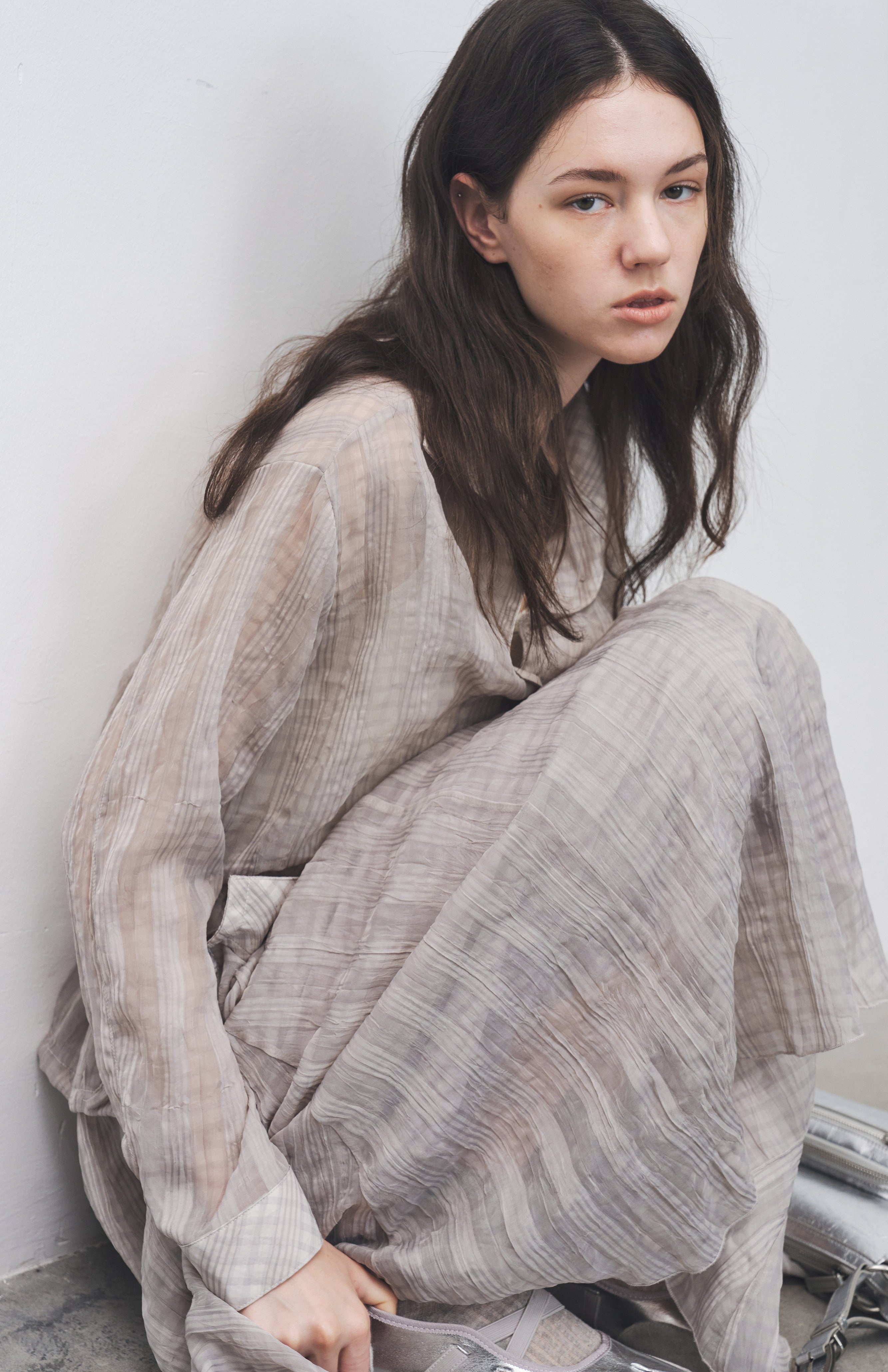 WRINKLED PLAID SHEER SHIRT