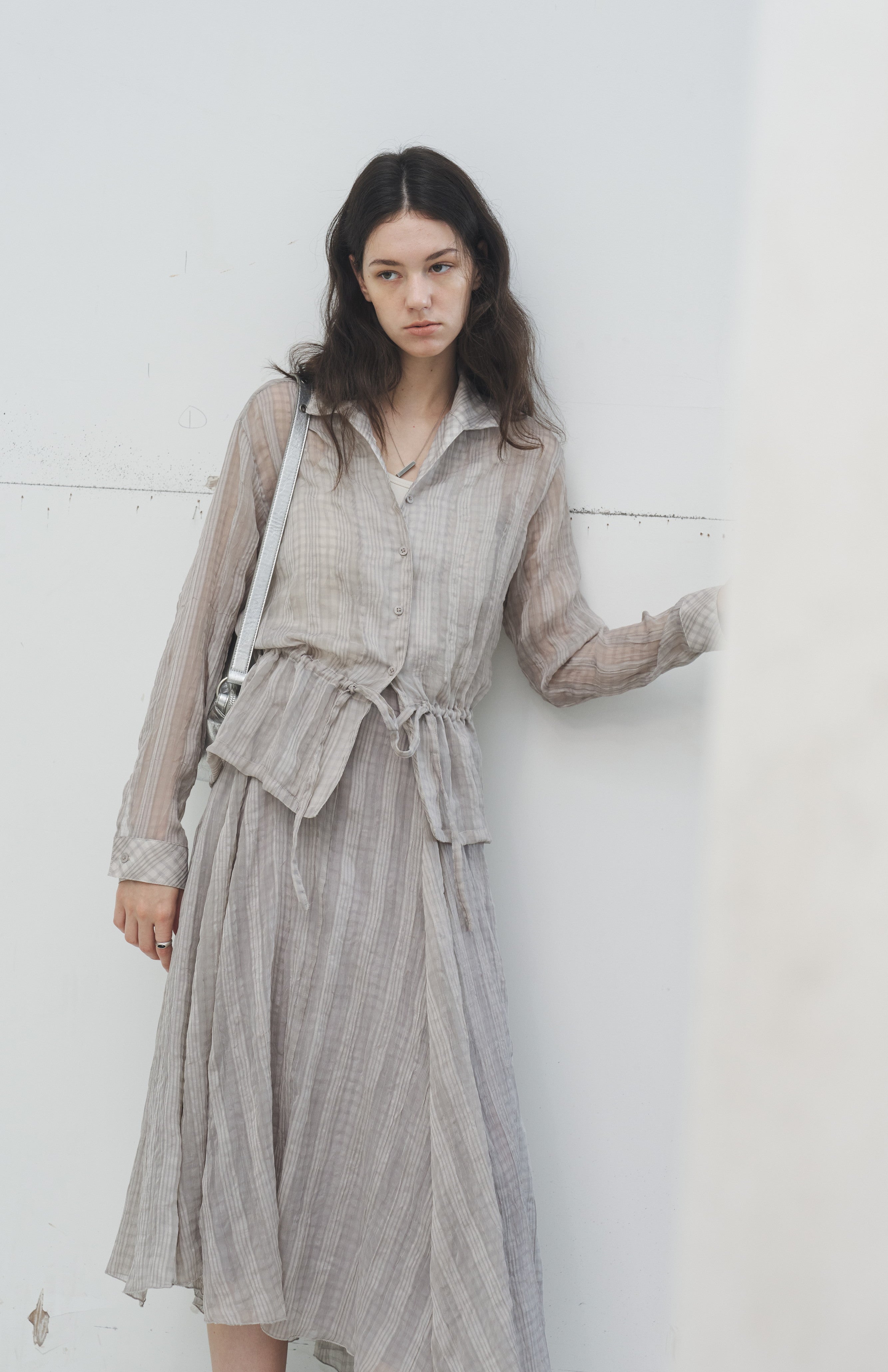 WRINKLED PLAID SHEER SHIRT