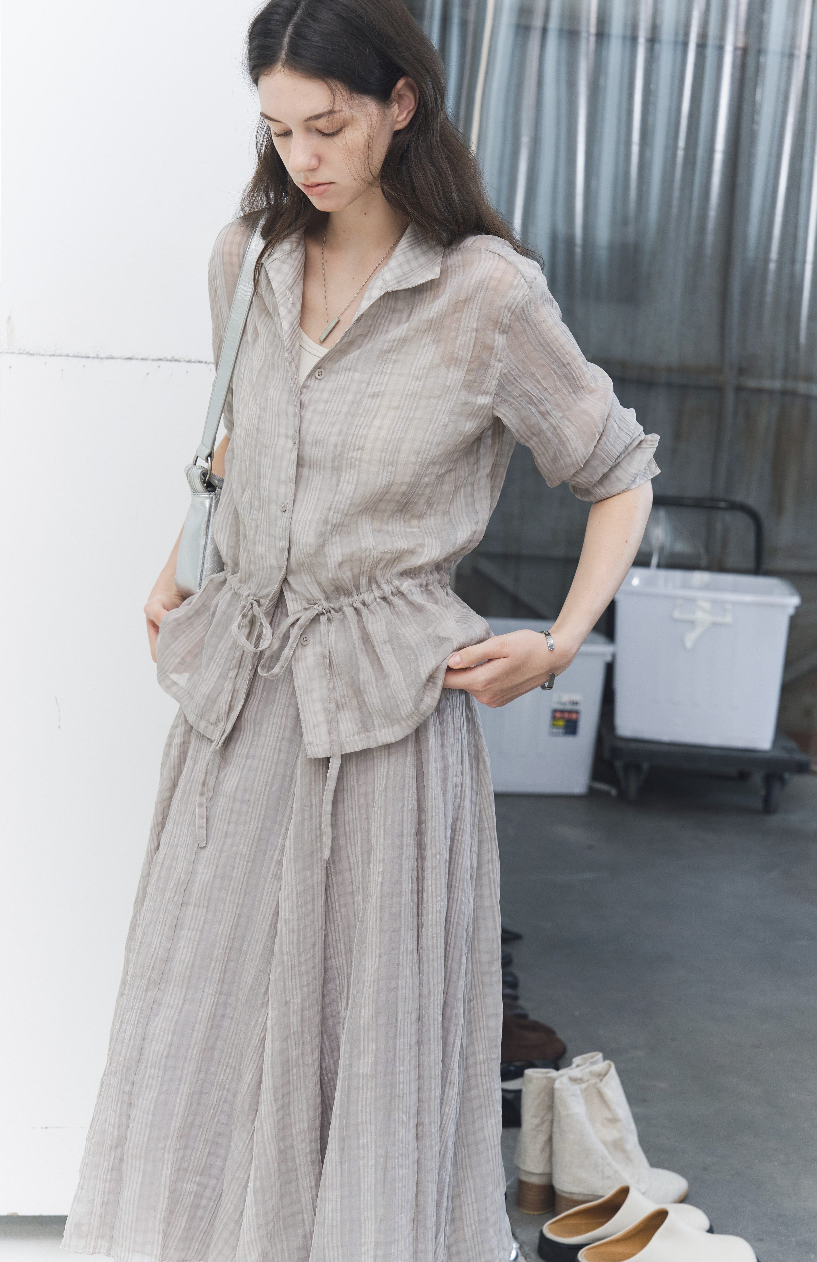 WRINKLED PLAID SHEER SHIRT