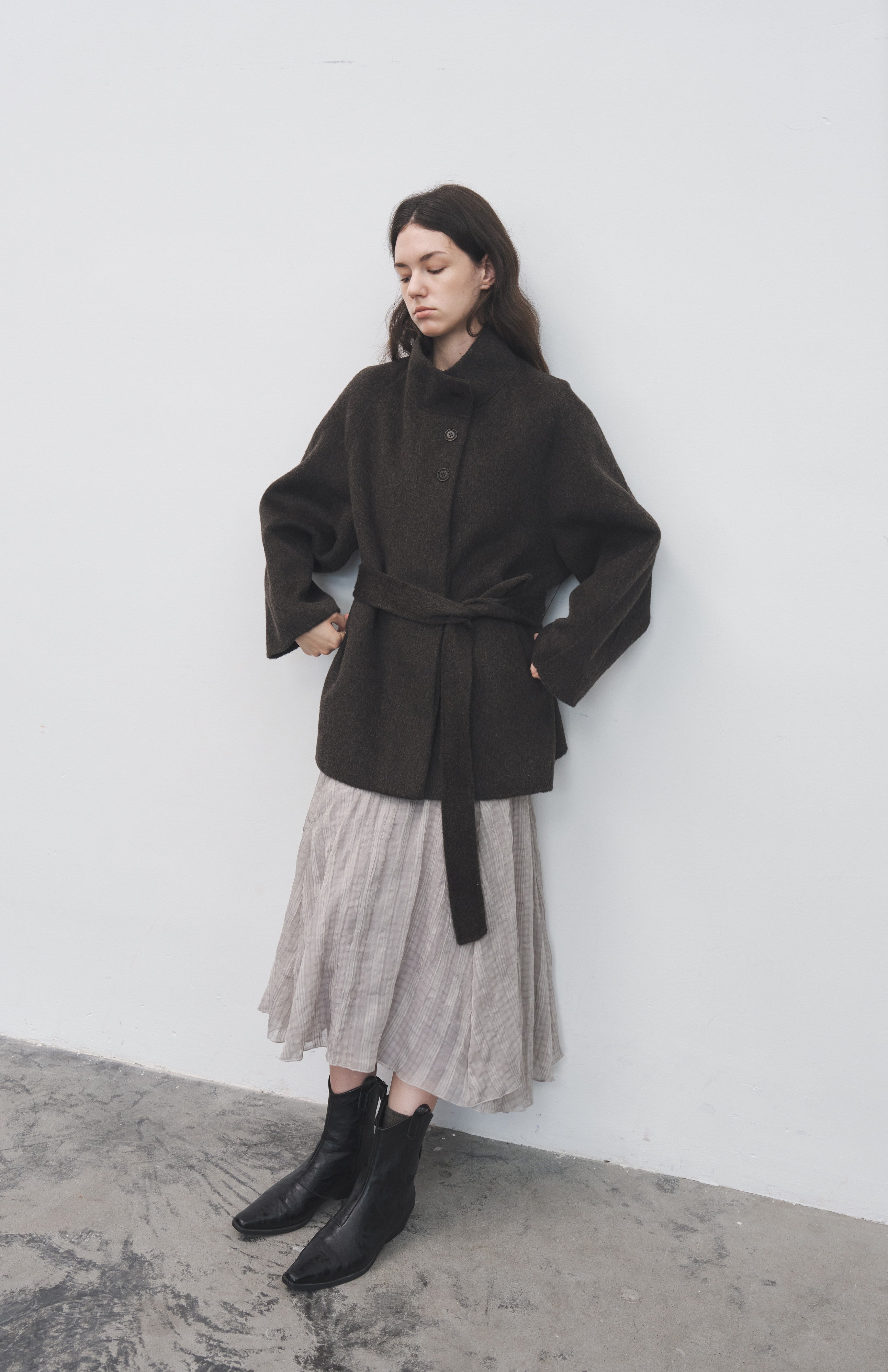 WRINKLED PLAID ASYM SKIRT / 링클 체크 아심 스커트