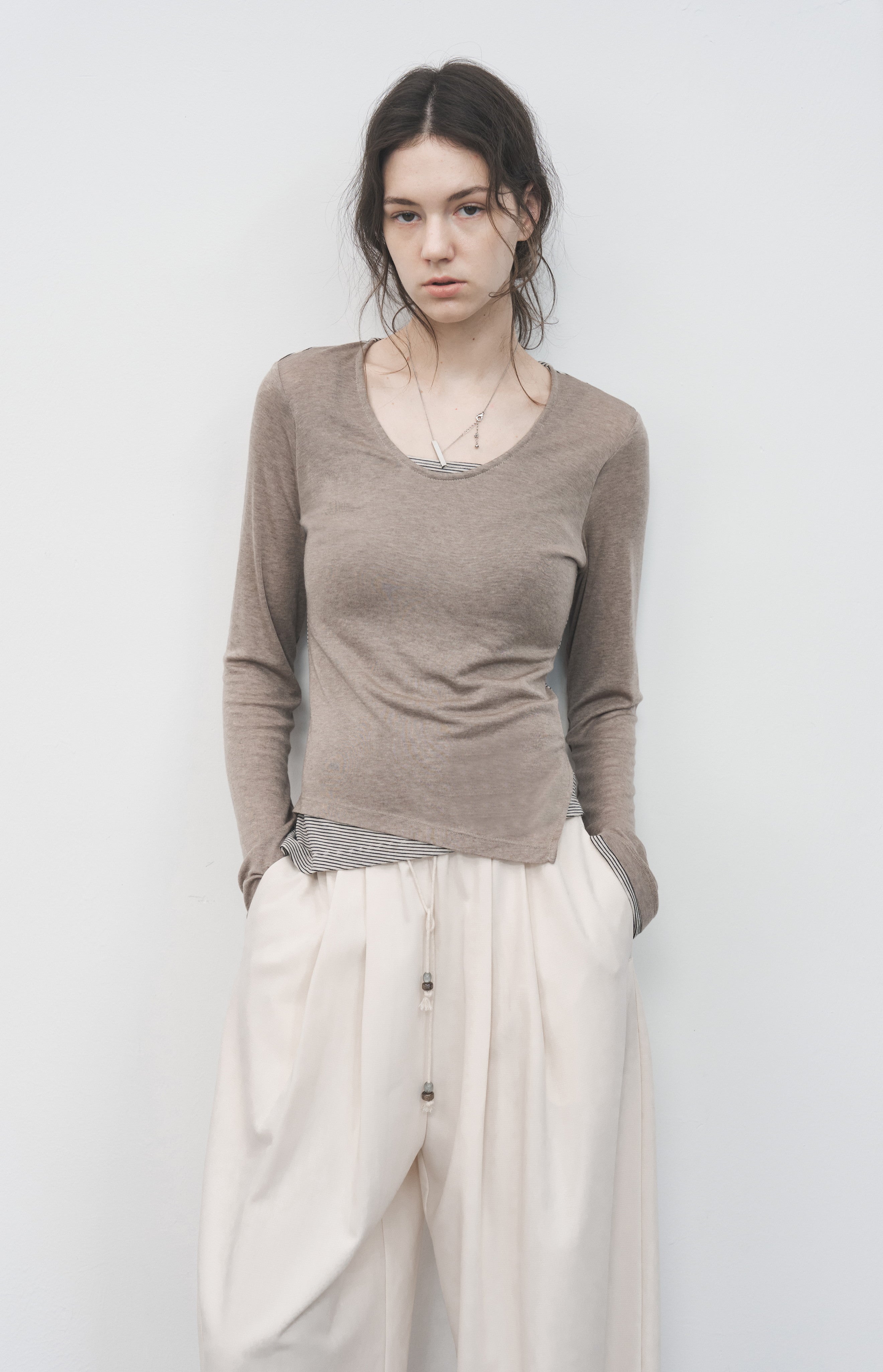 LAYERED STRIPED LONG T-SHIRT