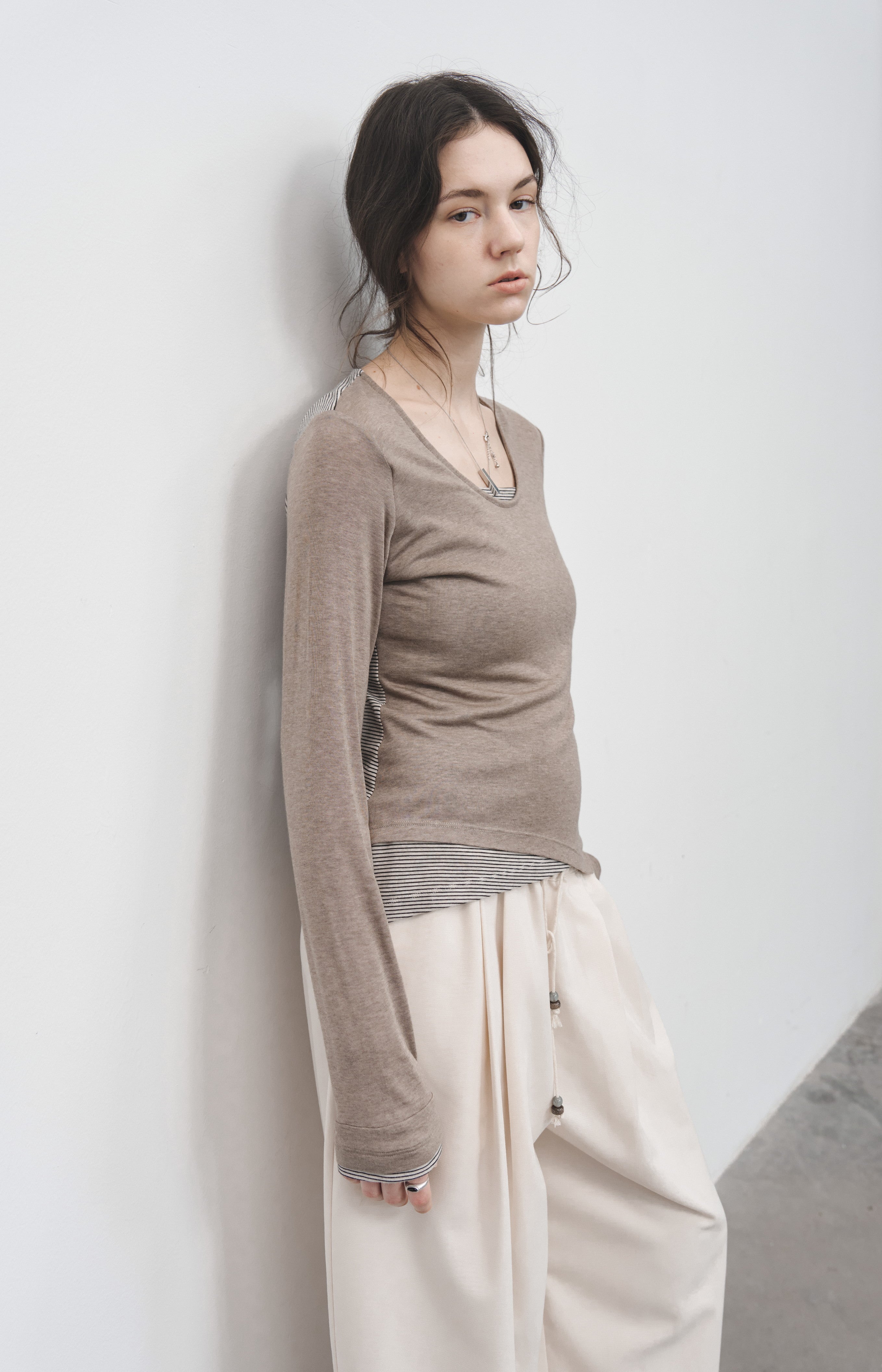 LAYERED STRIPED LONG T-SHIRT / レイヤードストライプロングTシャツ