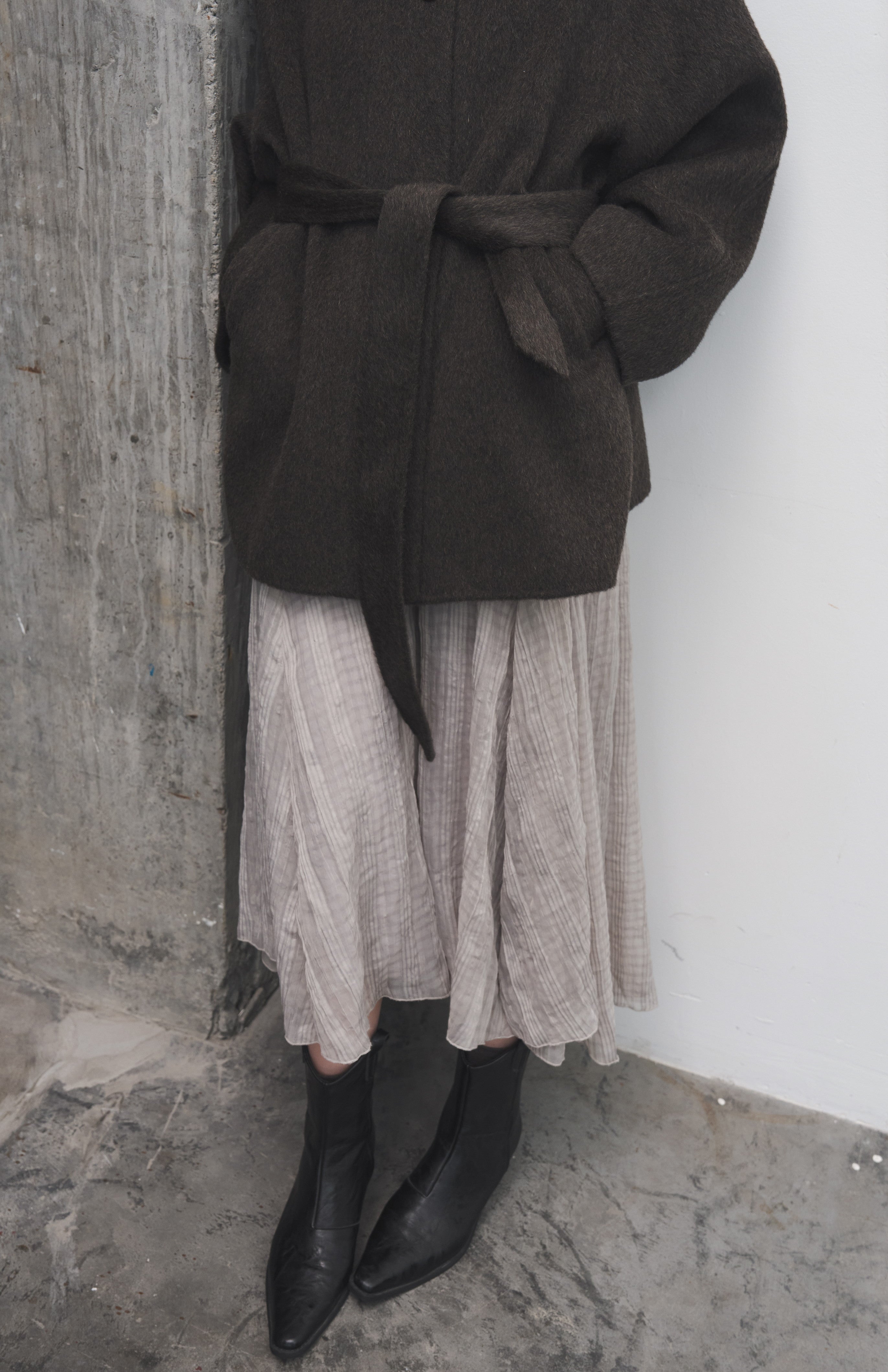 WRINKLED PLAID ASYM SKIRT / 링클 체크 아심 스커트