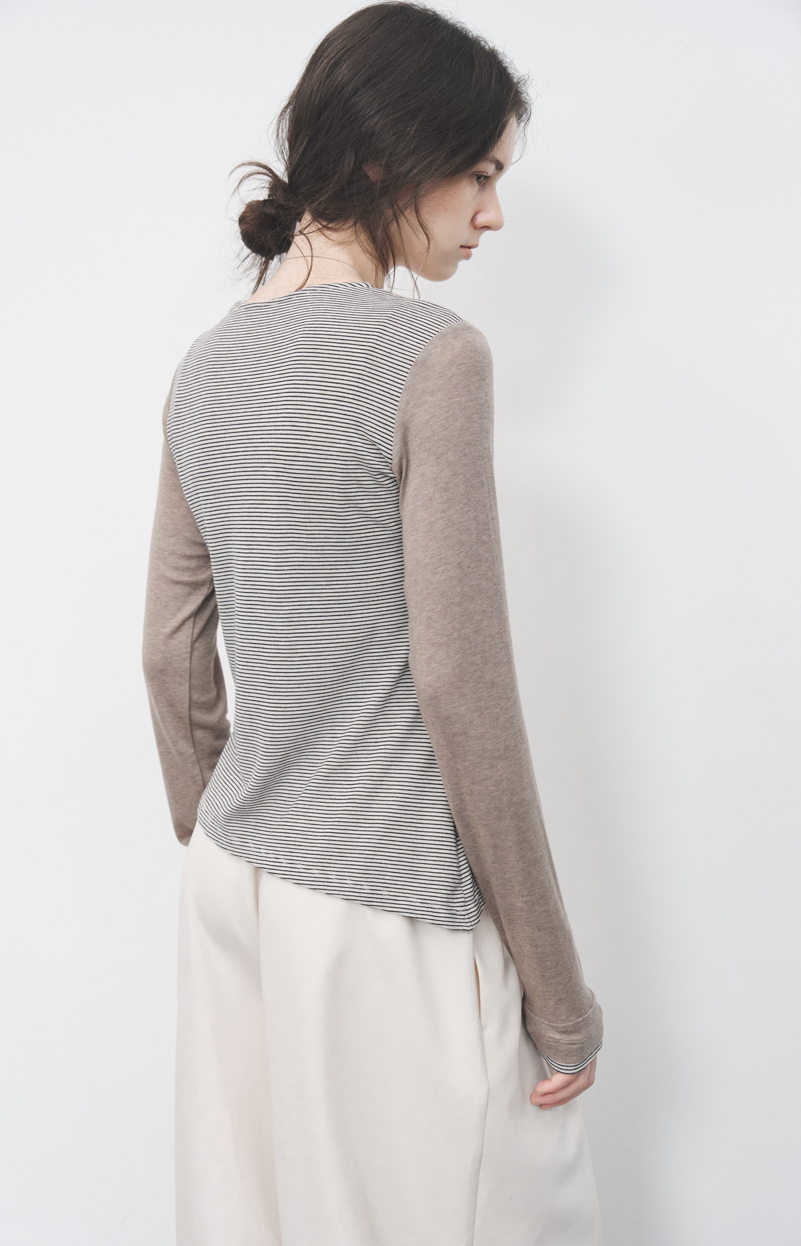 LAYERED STRIPED LONG T-SHIRT