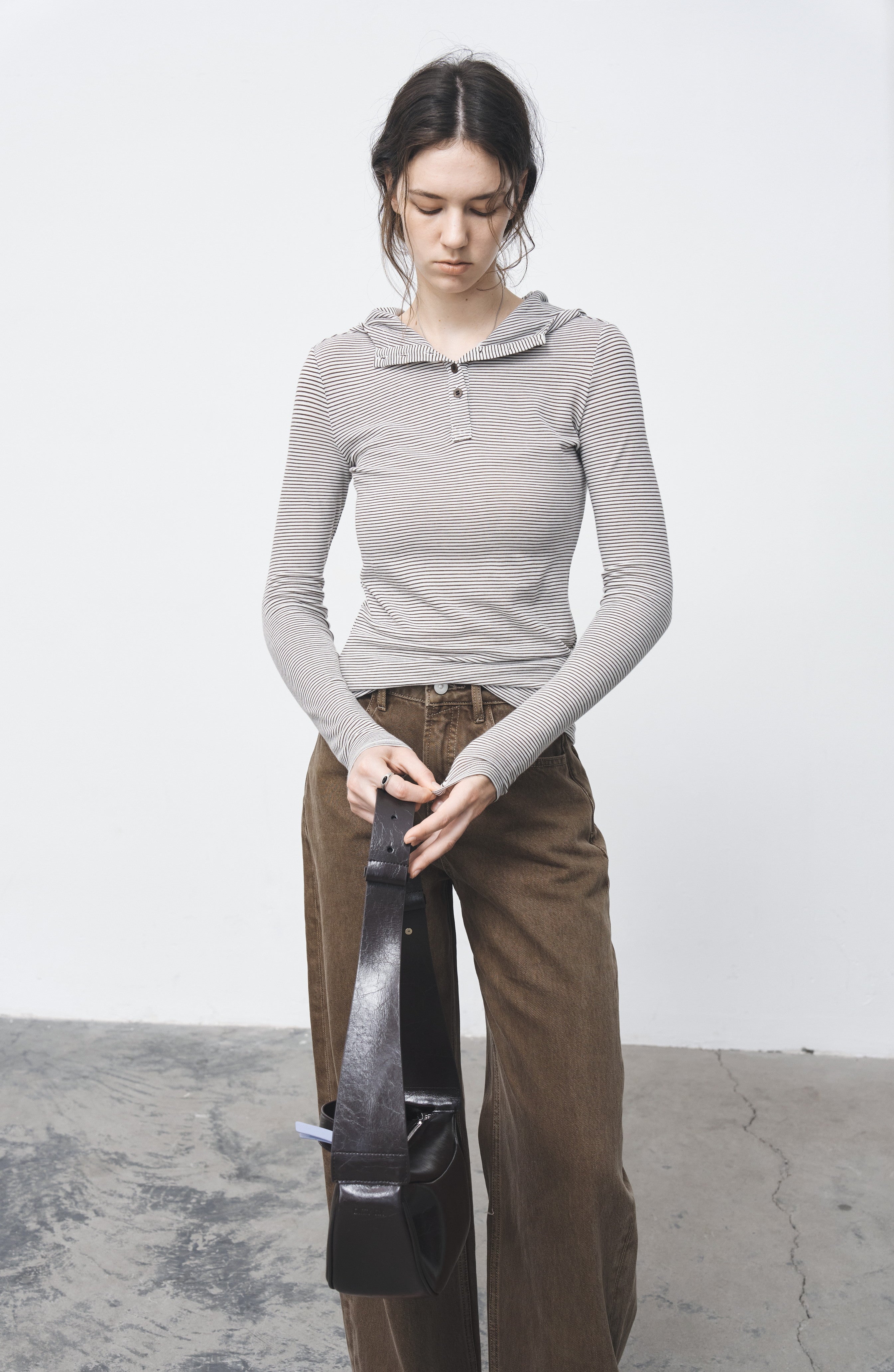 HOODED STRIPE FIT LONG T-SHIRT / フードストライプフィットロングTシャツ