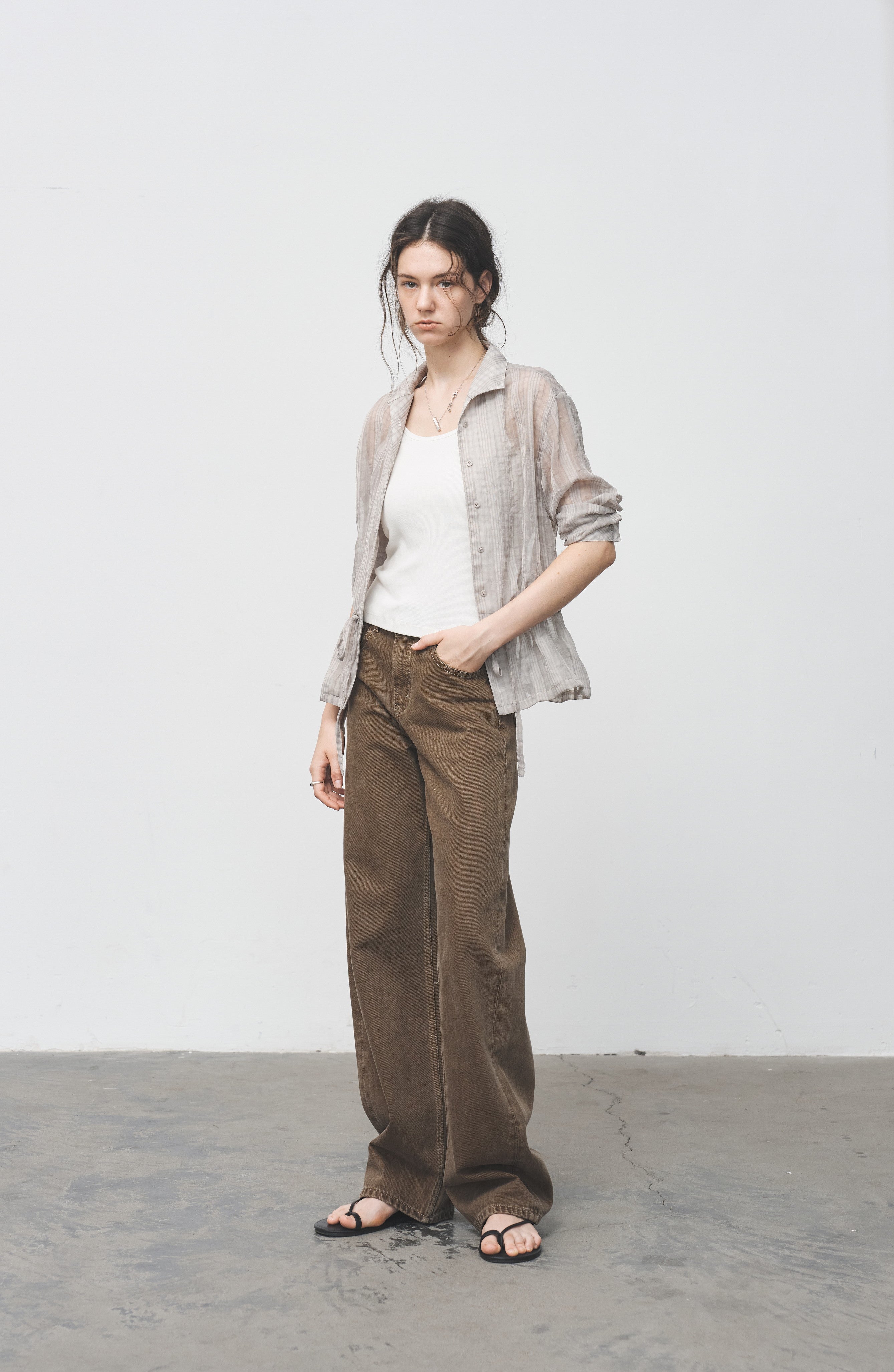 WRINKLED PLAID SHEER SHIRT