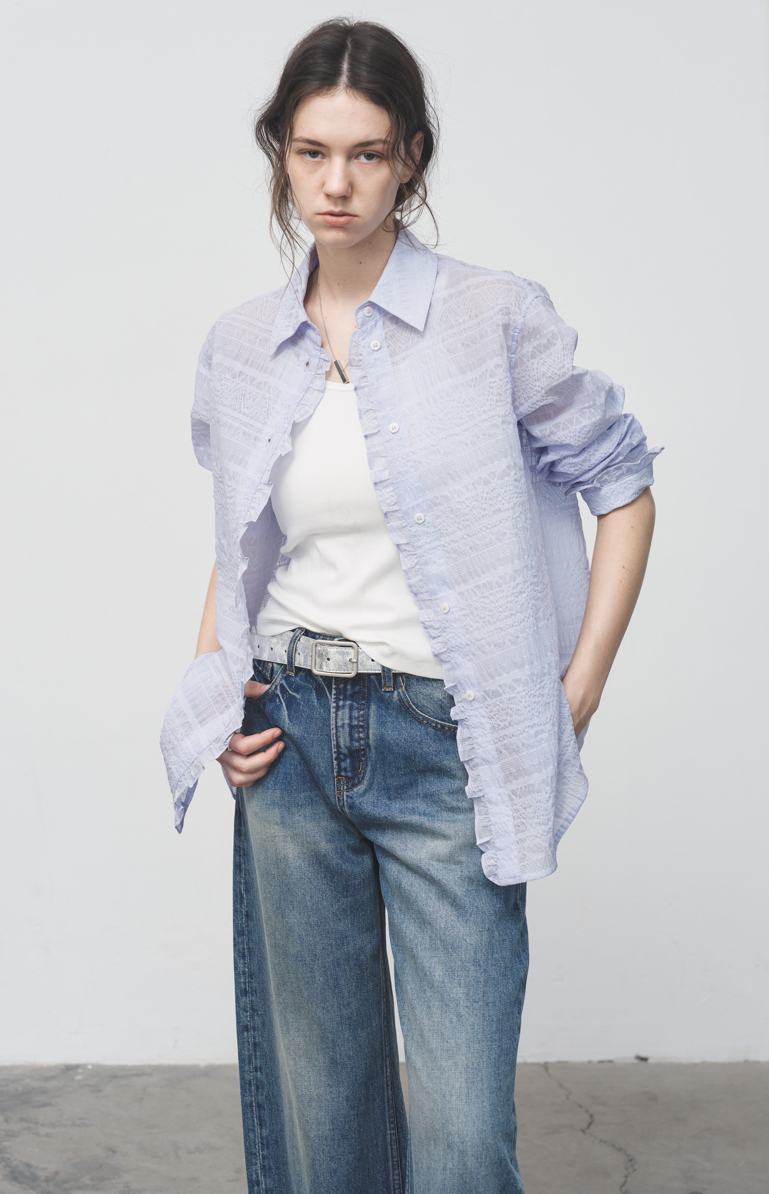 LACE MIX SHEER SHIRT / レースミックスシアーシャツ