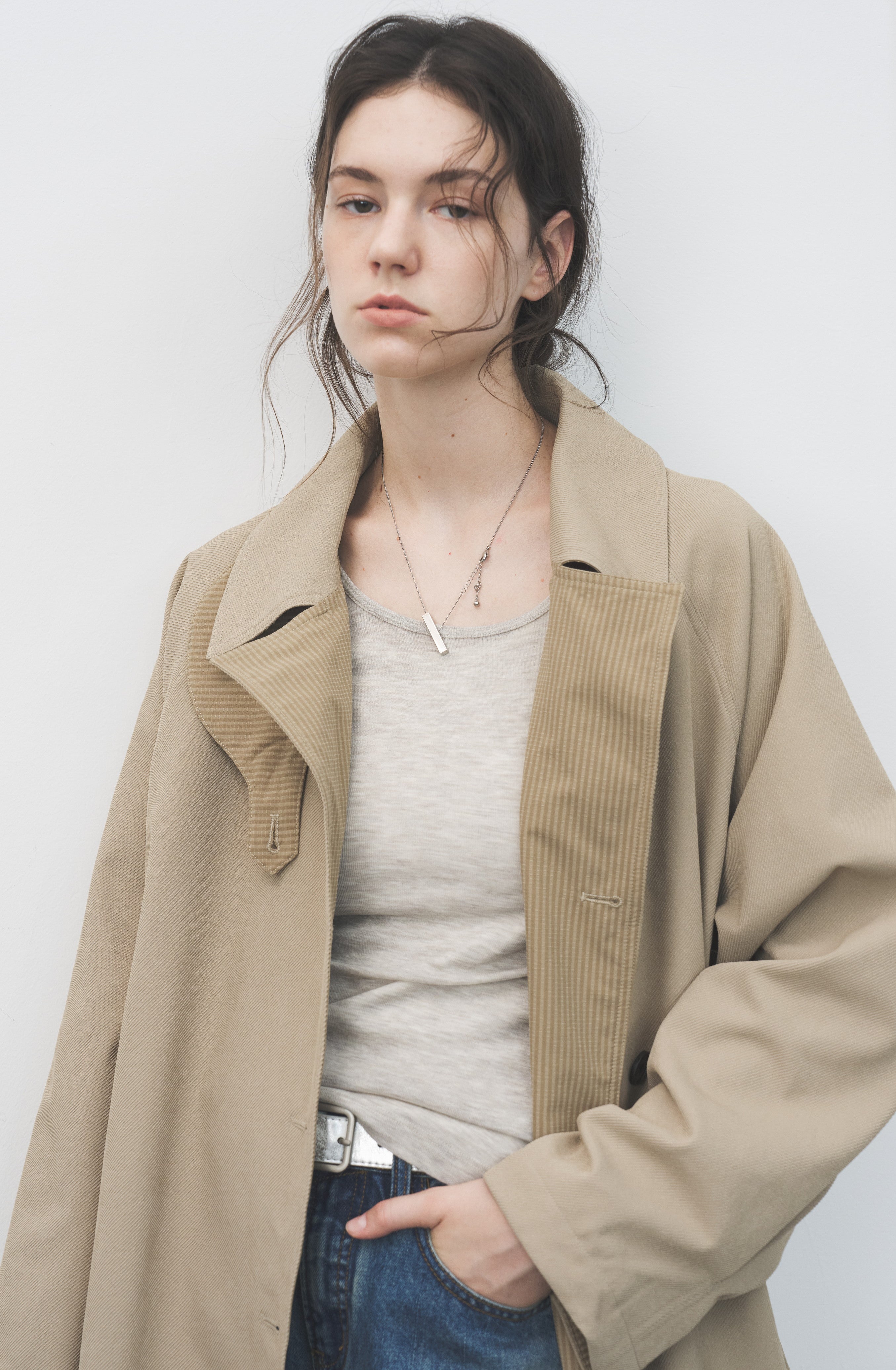 ACCENT STRIPE NECK TRENCH