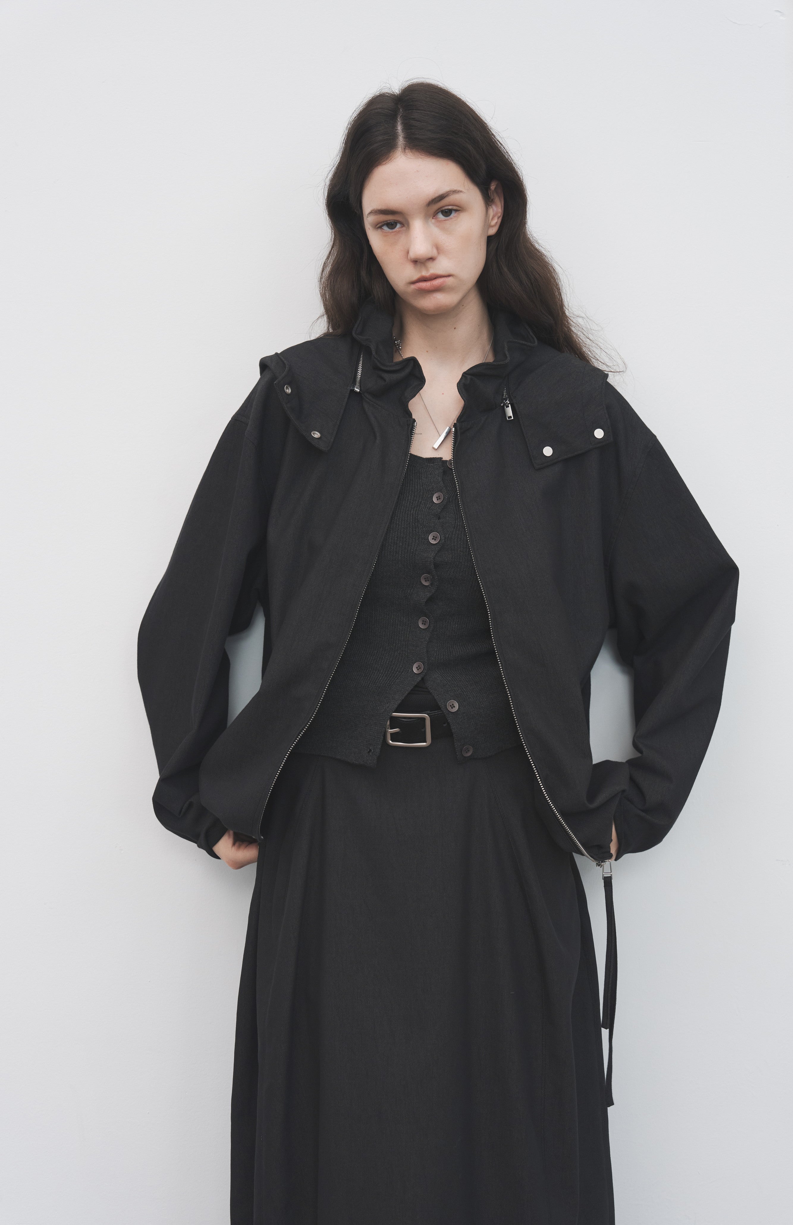LACE COLLAR HOODED BLOUSON