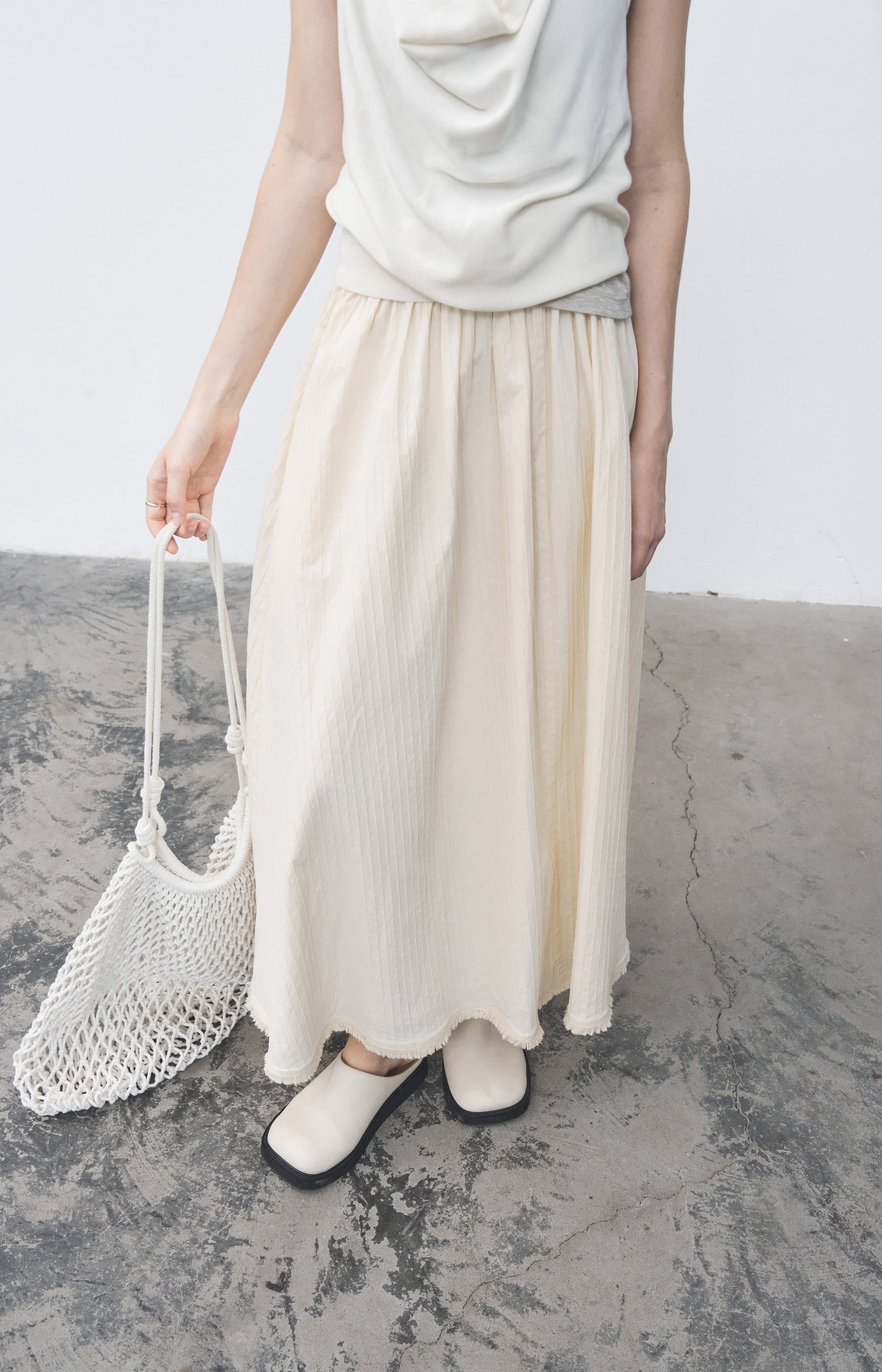 HEM FRINGE WAFFLE SKIRT / ヘムフリンジワッフルスカート