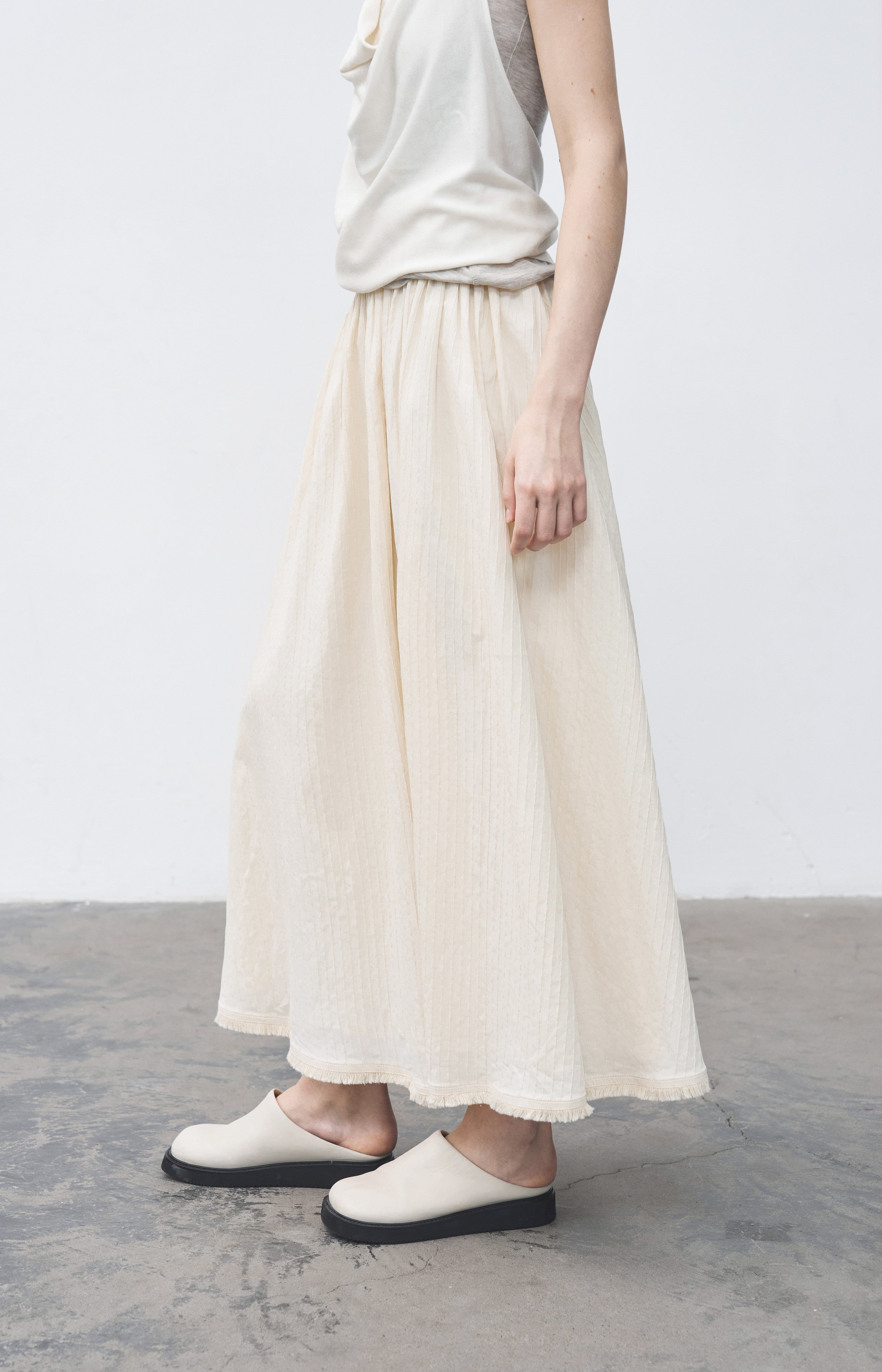 HEM FRINGE WAFFLE SKIRT / ヘムフリンジワッフルスカート