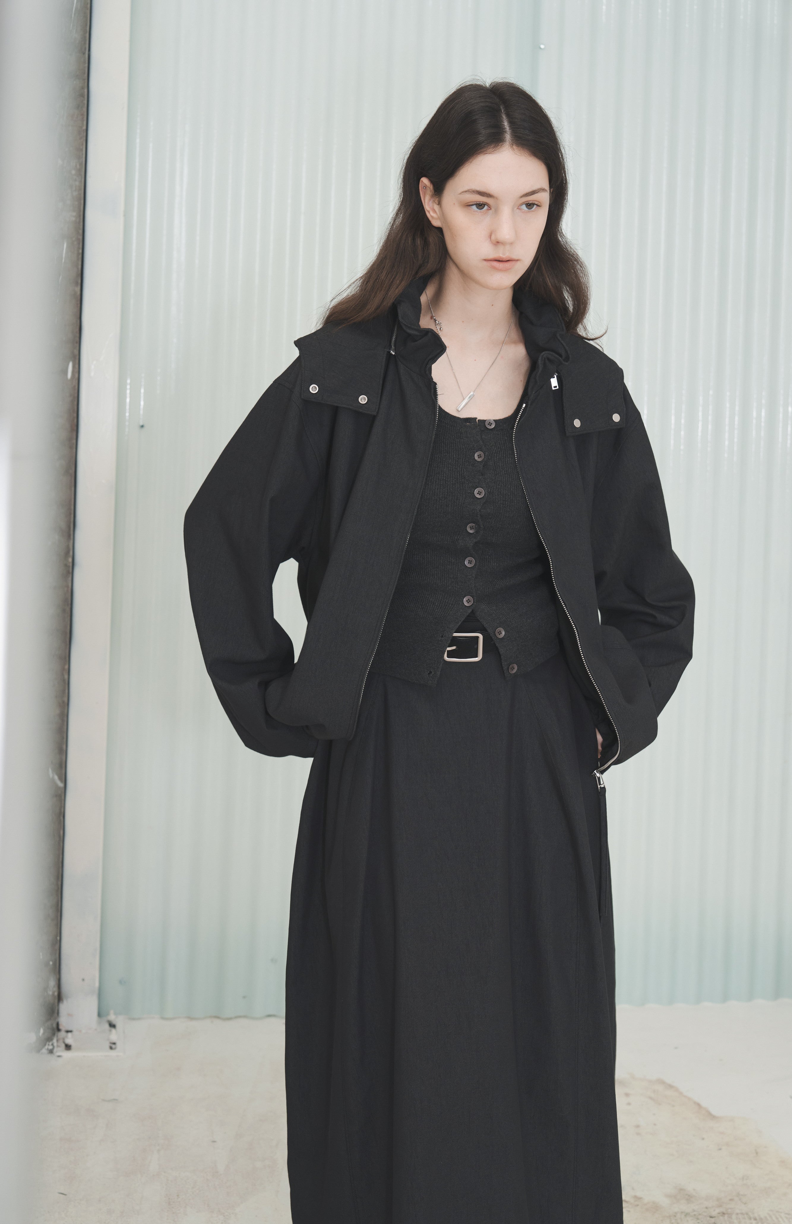 LACE COLLAR HOODED BLOUSON