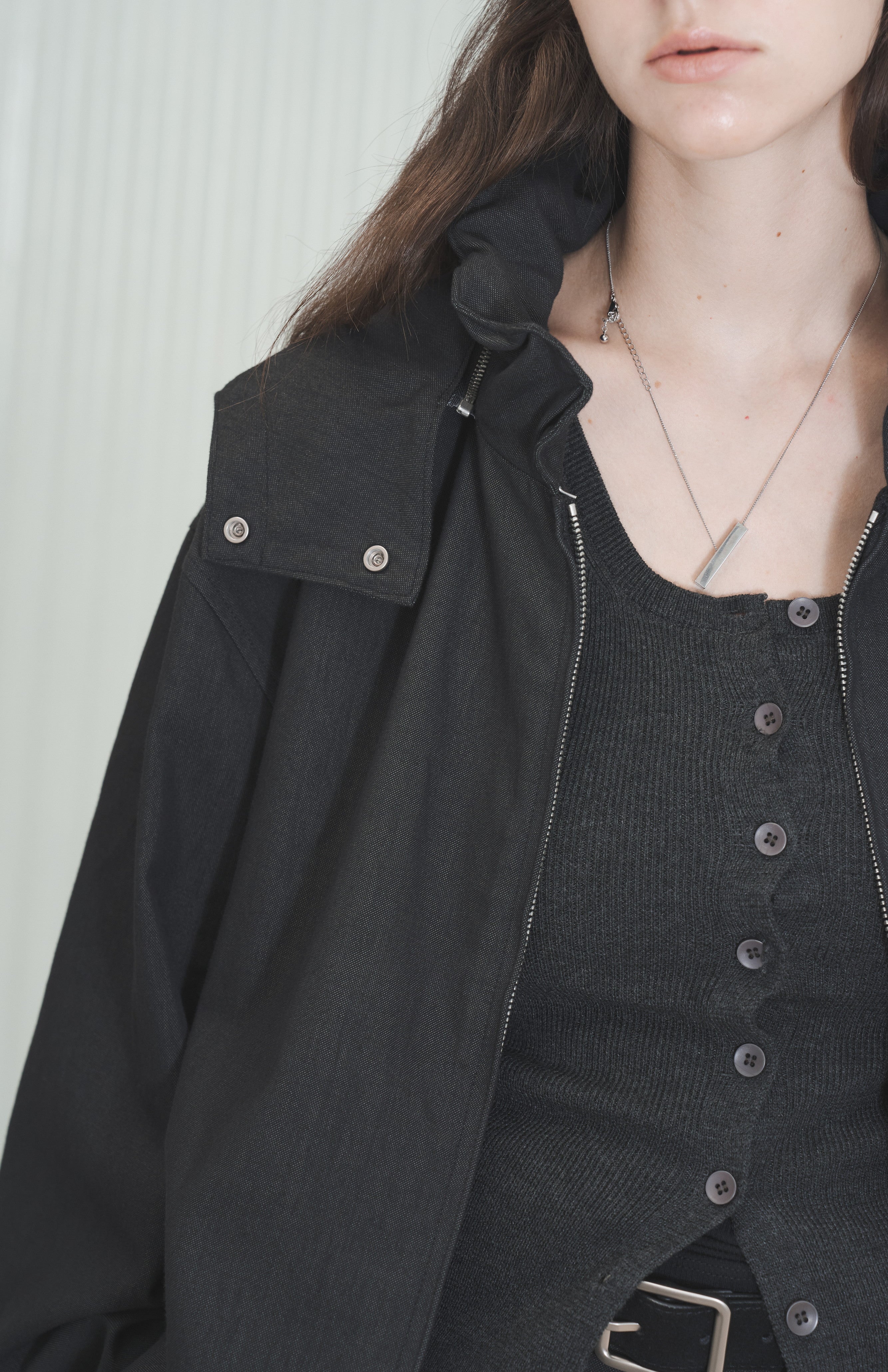 LACE COLLAR HOODED BLOUSON