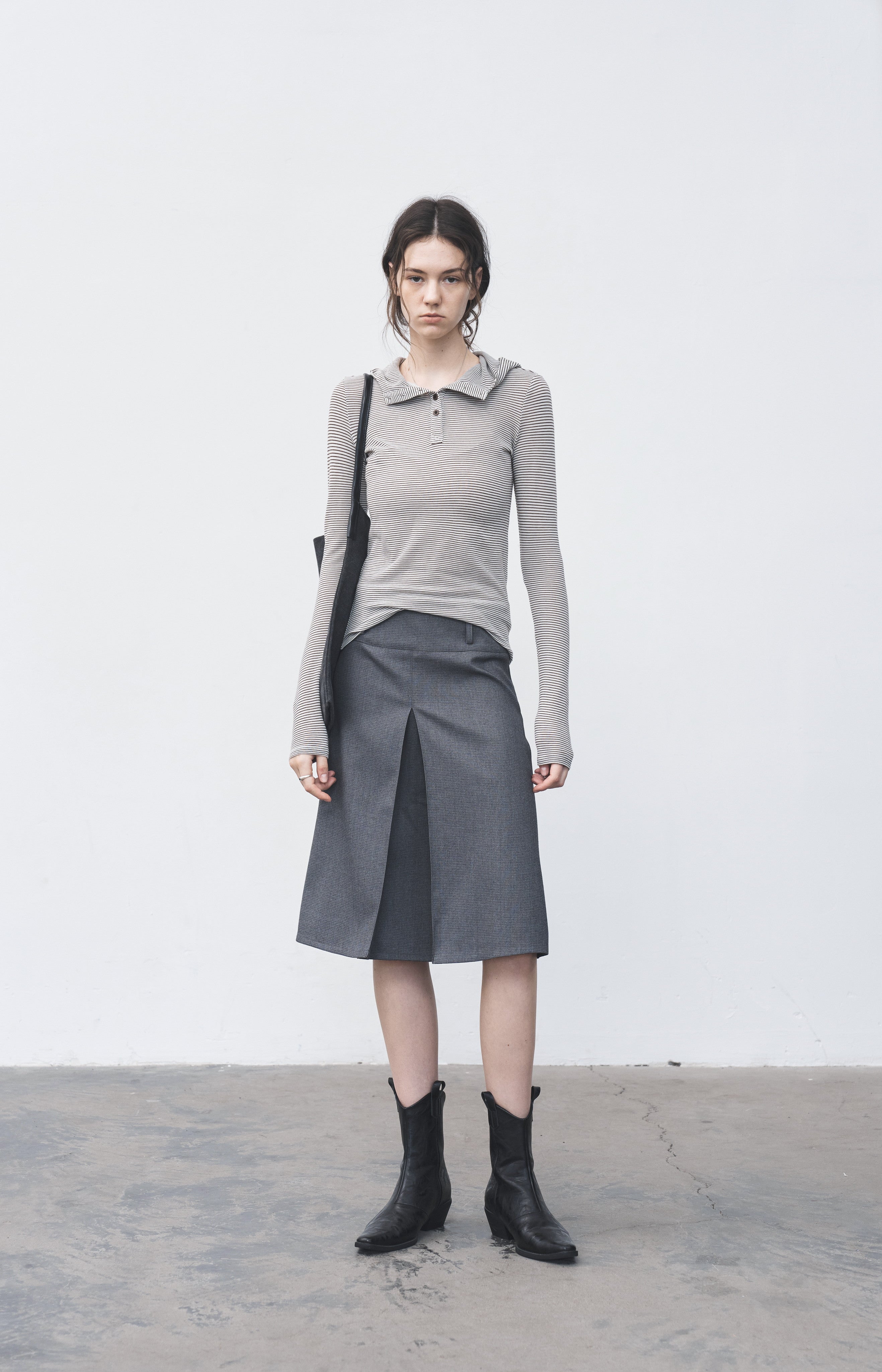 HOODED STRIPE FIT LONG T-SHIRT / フードストライプフィットロングTシャツ