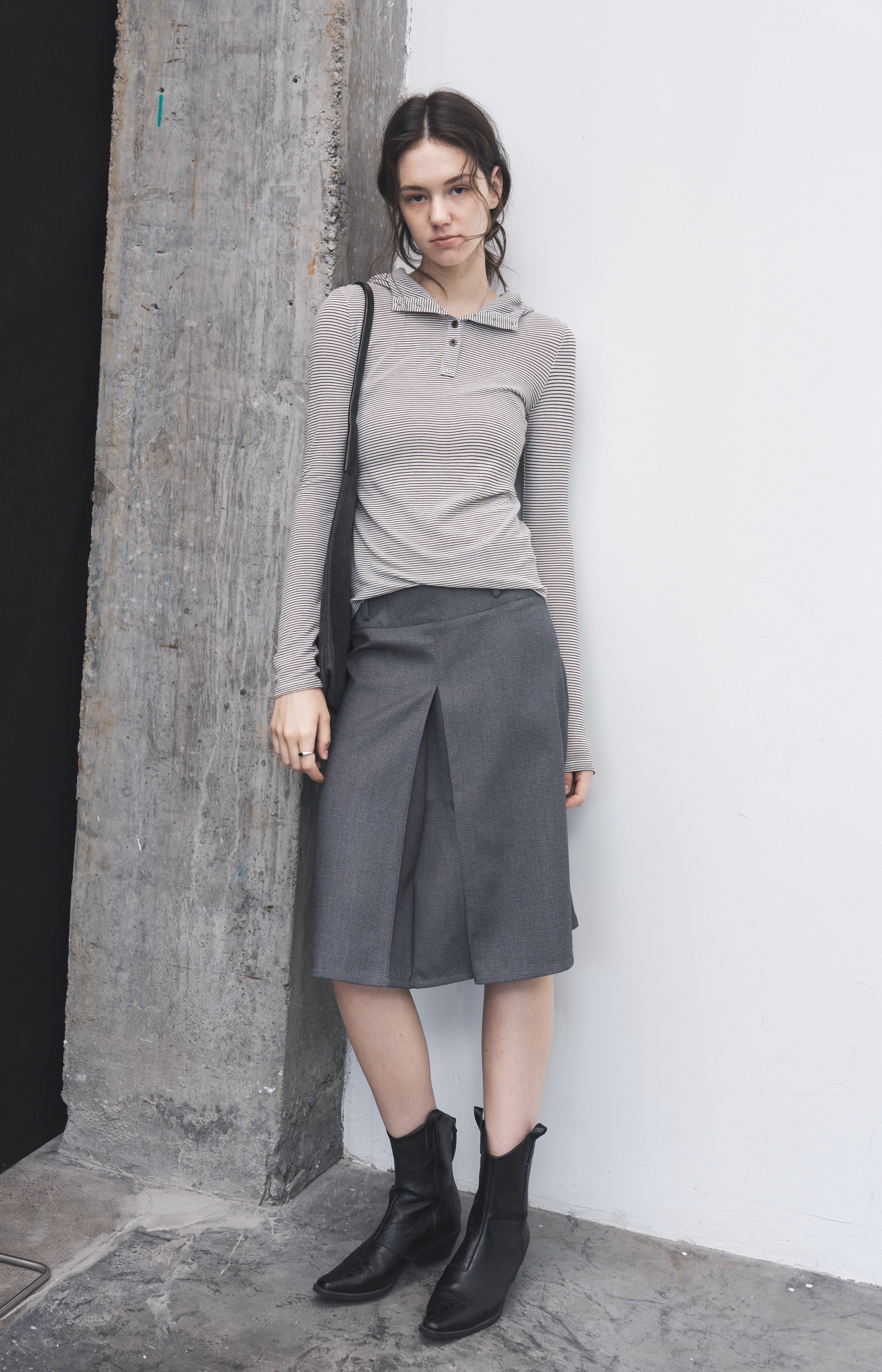 HOODED STRIPE FIT LONG T-SHIRT / フードストライプフィットロングTシャツ