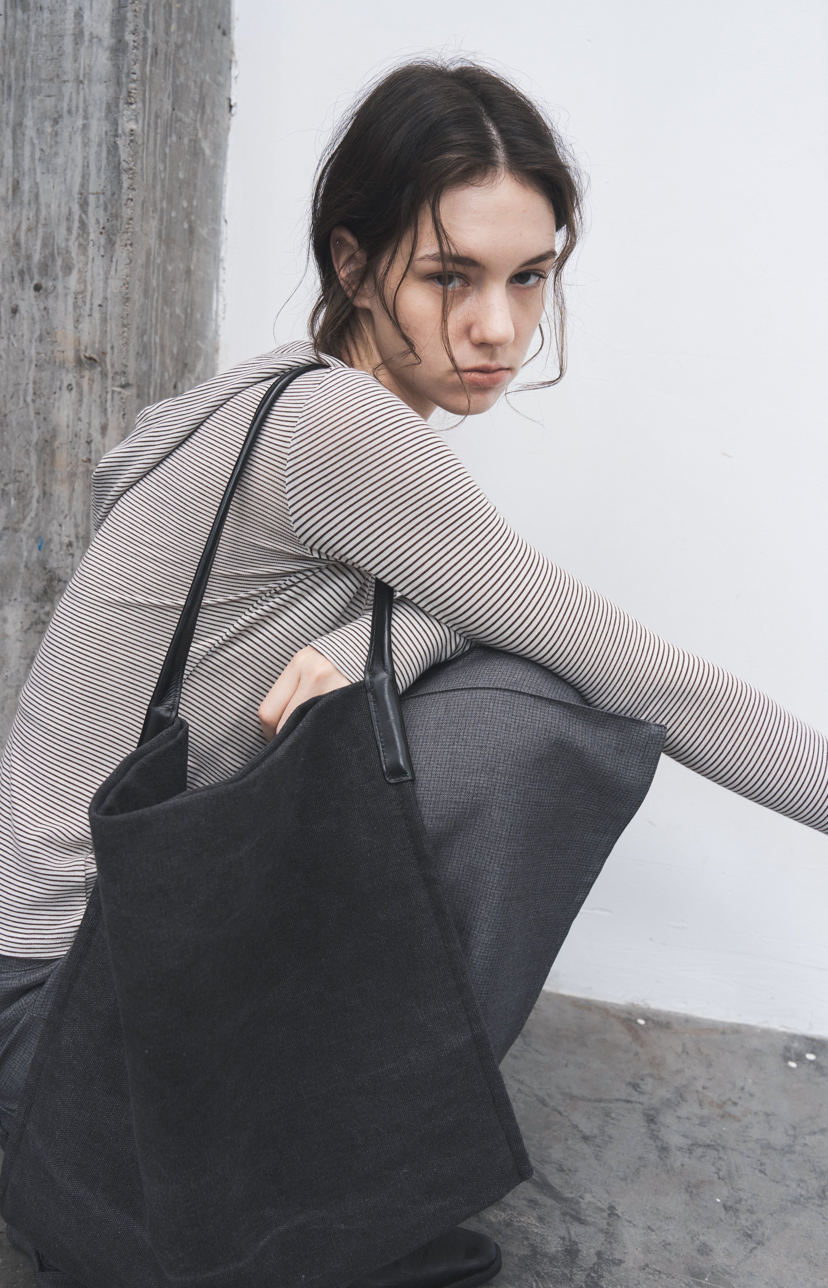 HOODED STRIPE FIT LONG T-SHIRT / フードストライプフィットロングTシャツ