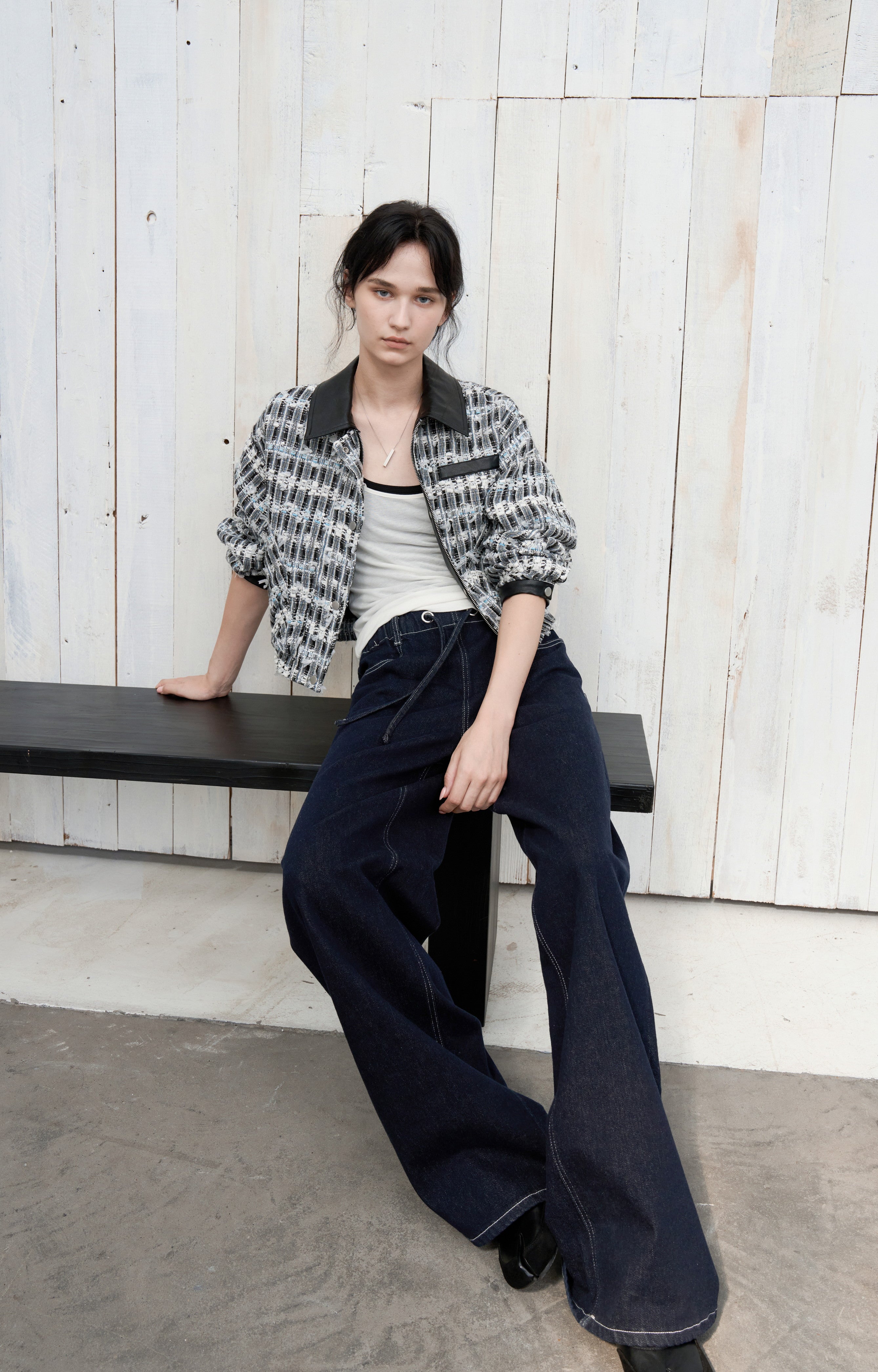 CONTRAST STITCH WIDE JEANS