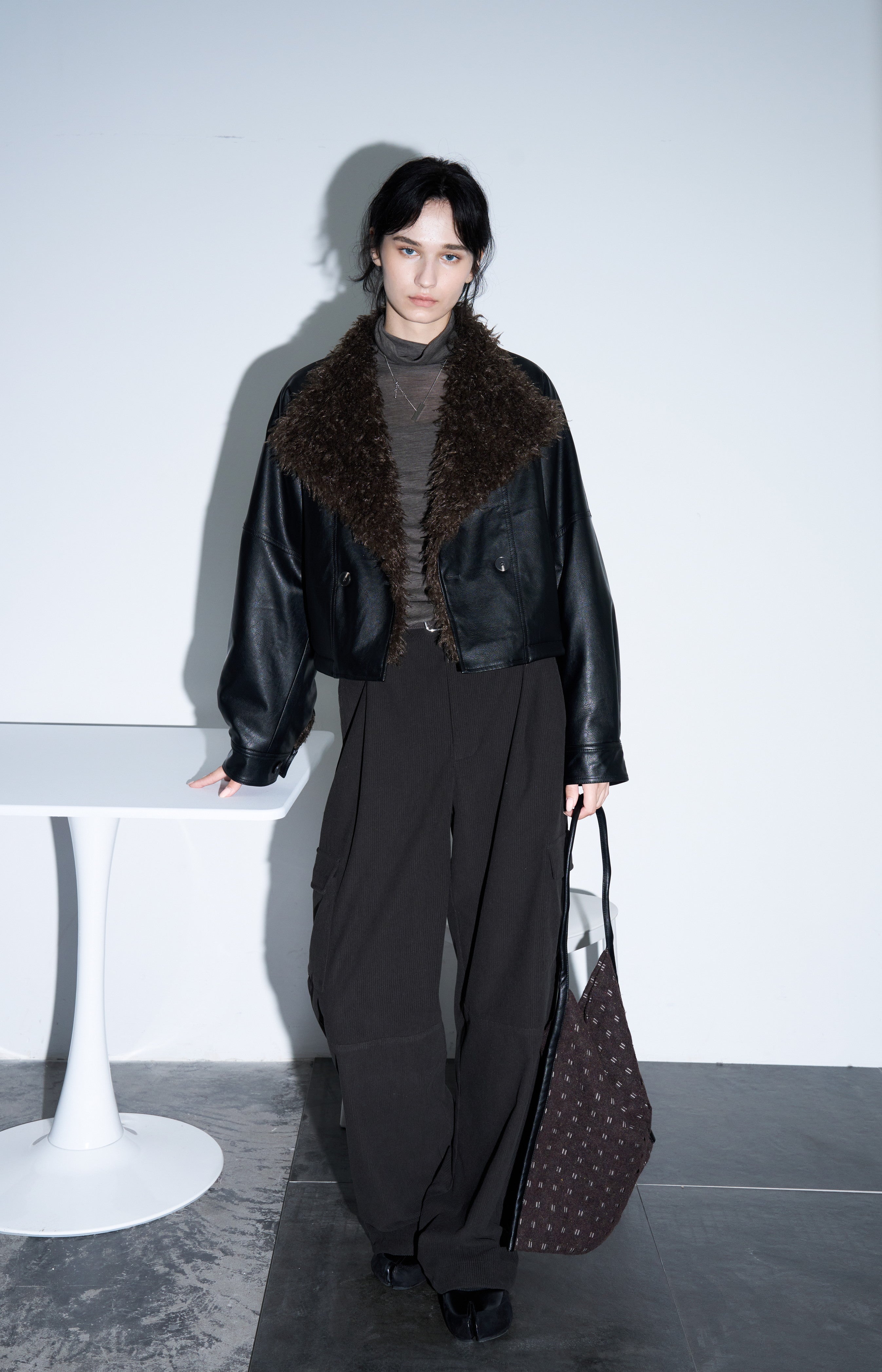 FUR LAPEL LEATHER JACKET