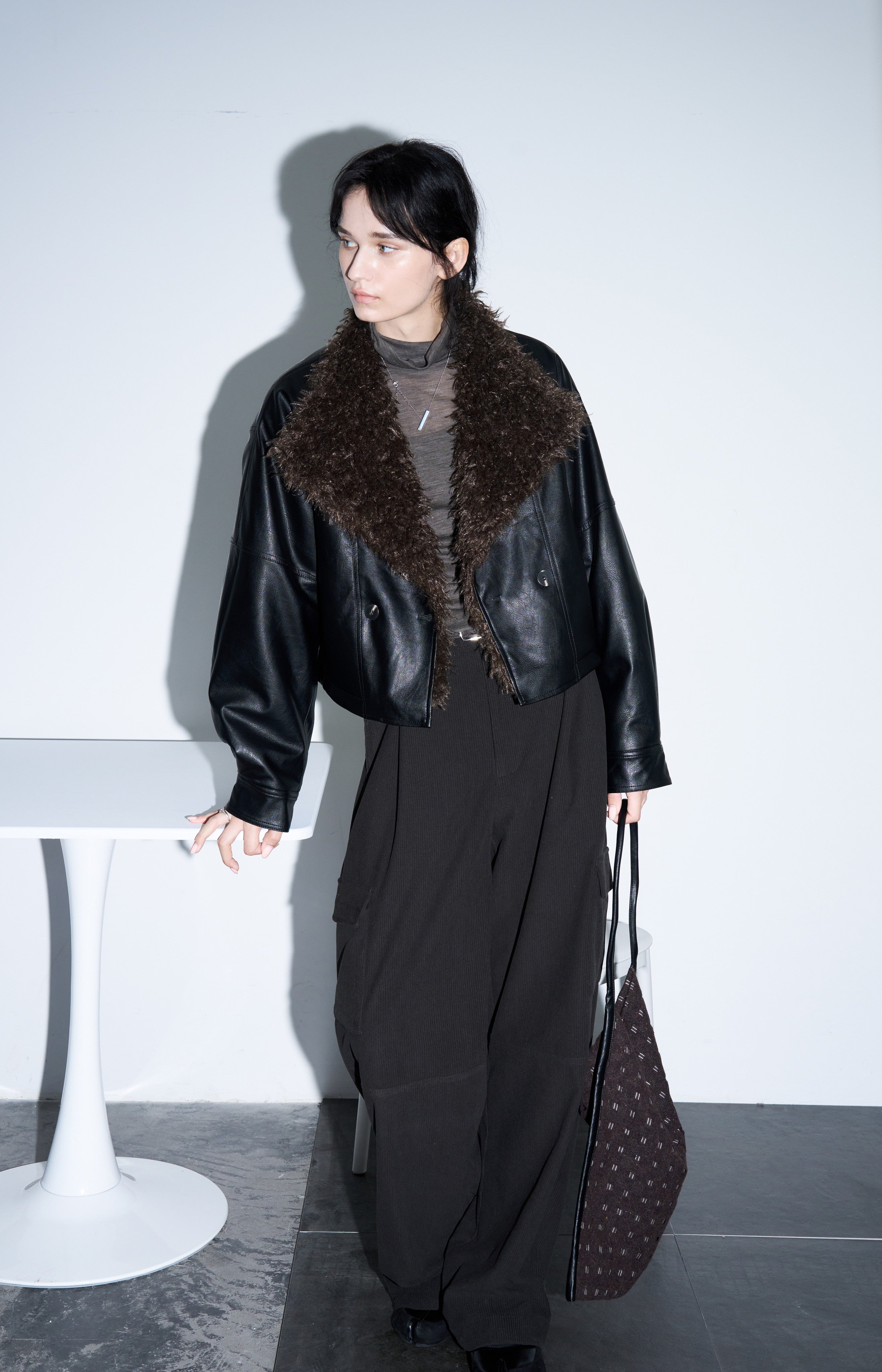 FUR LAPEL LEATHER JACKET