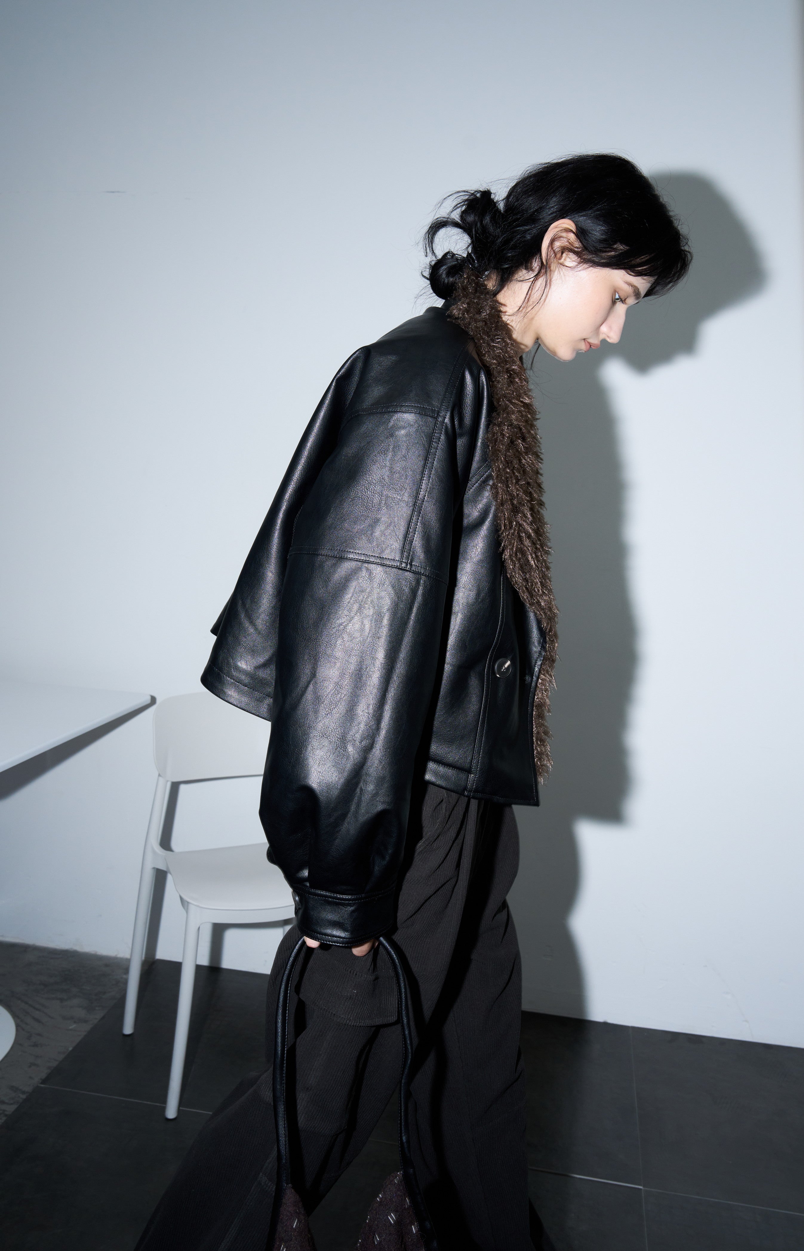 FUR LAPEL LEATHER JACKET