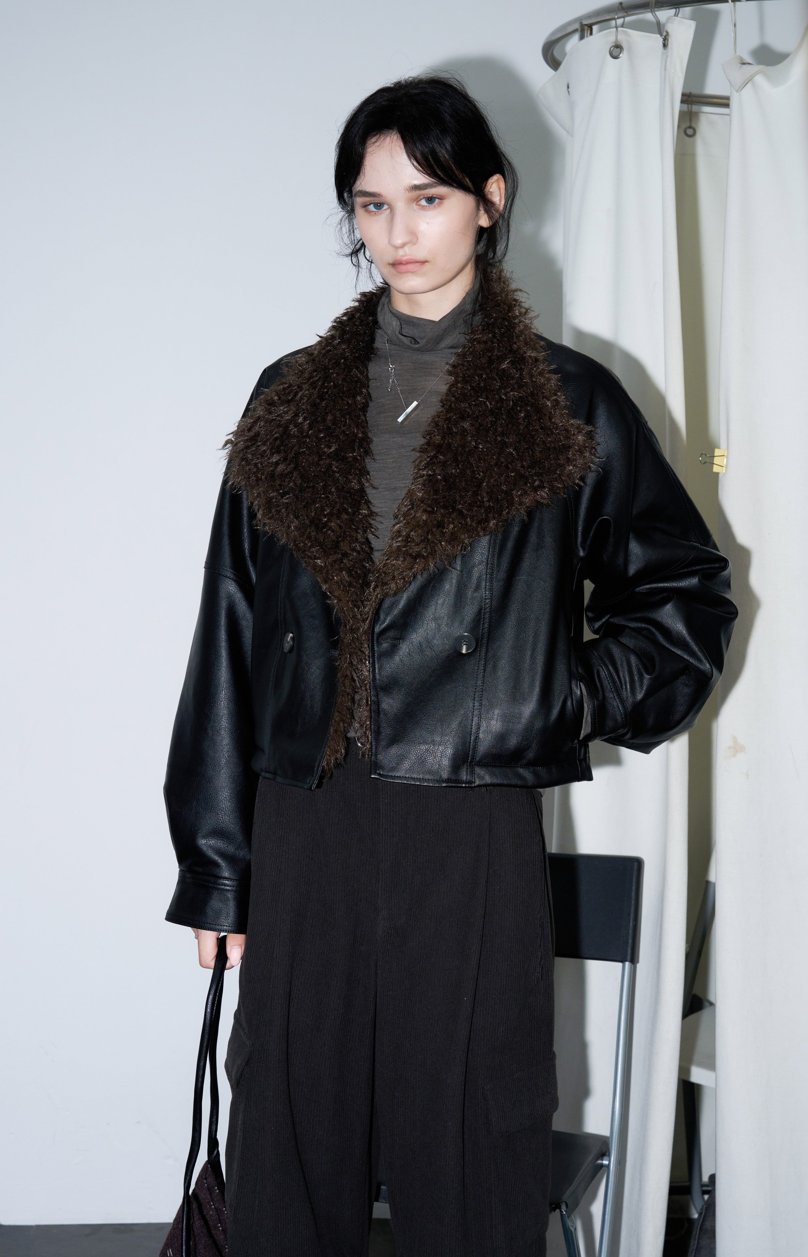 FUR LAPEL LEATHER JACKET