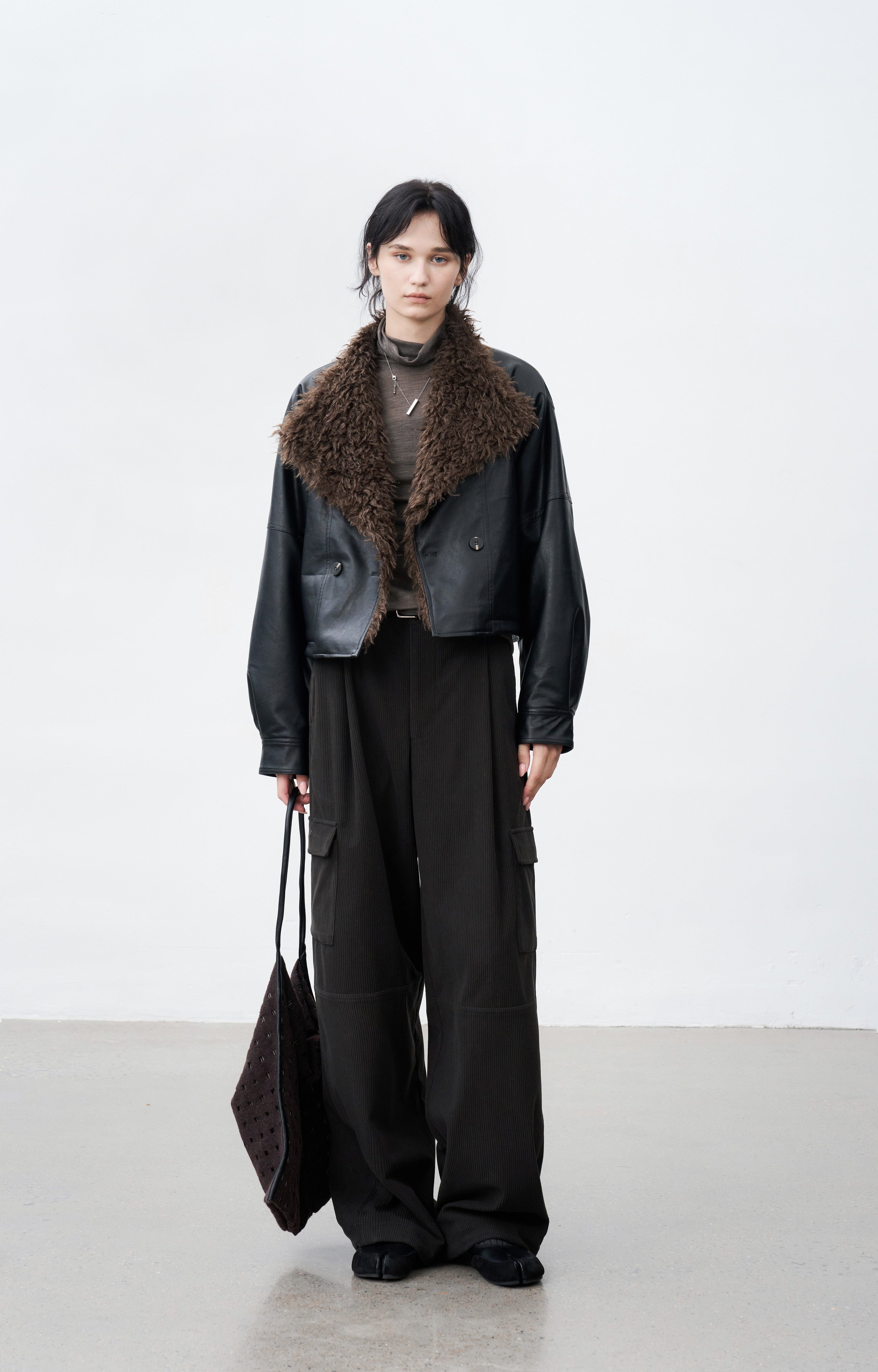 FUR LAPEL LEATHER JACKET