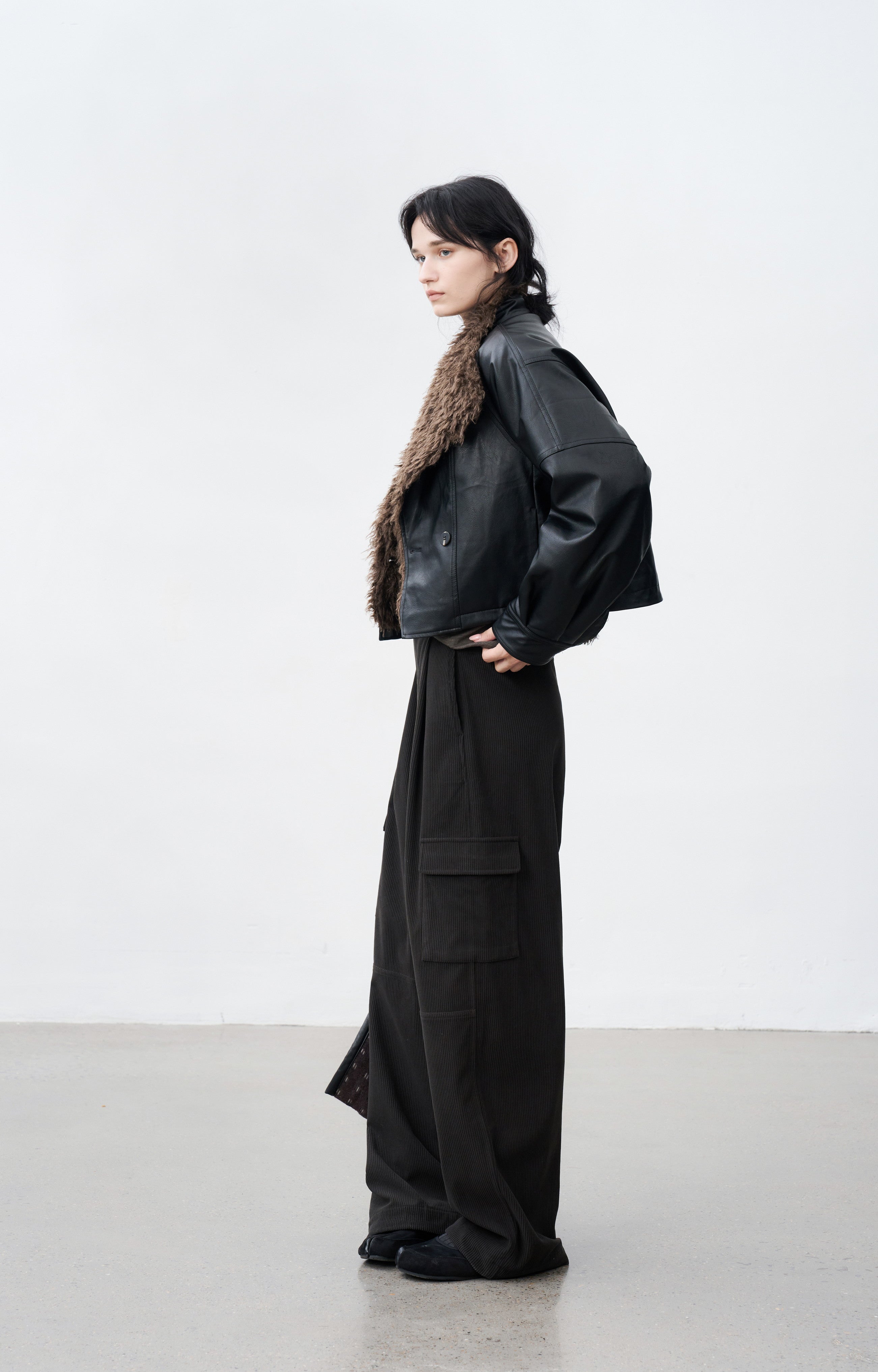 FUR LAPEL LEATHER JACKET