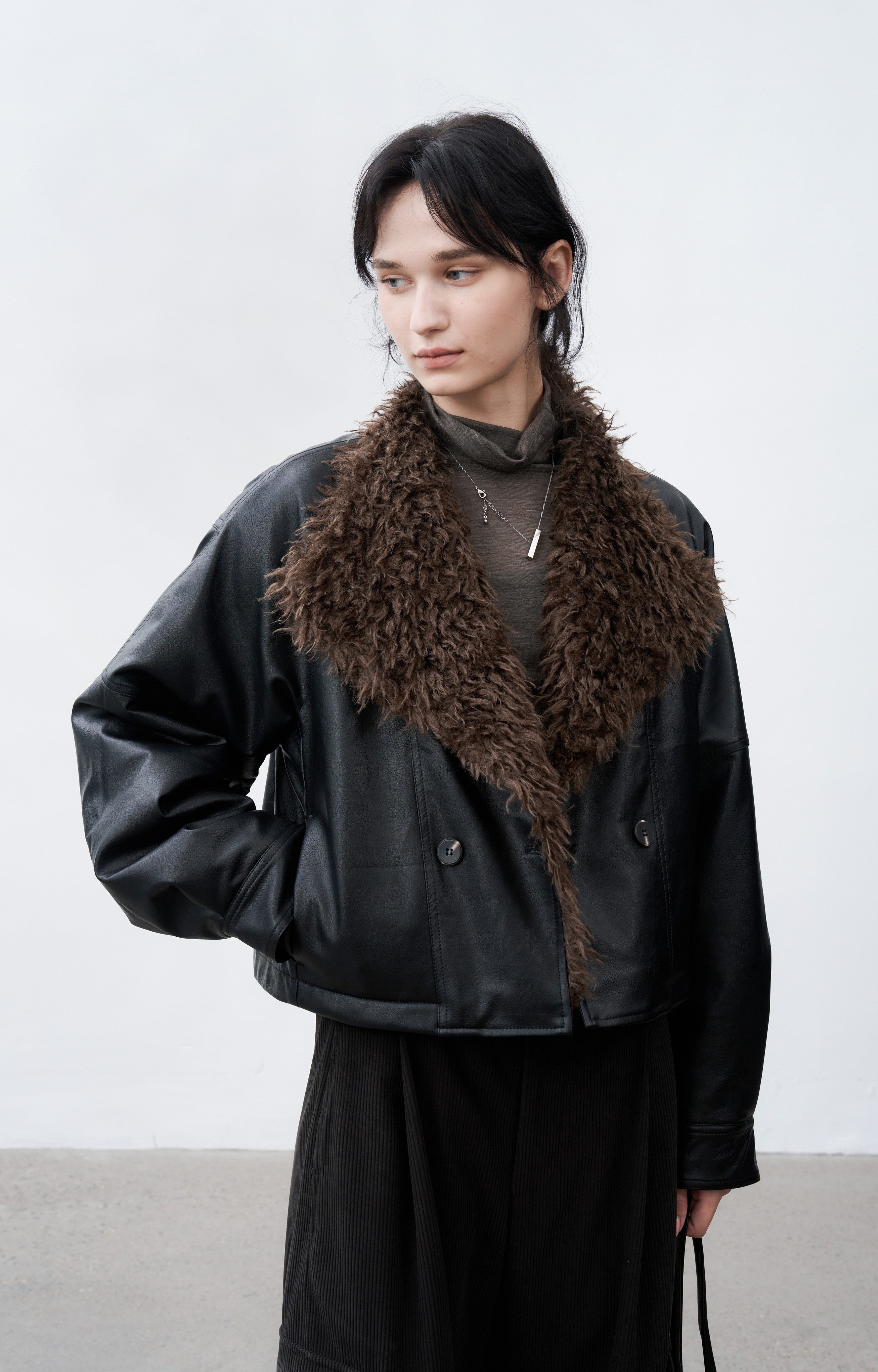 FUR LAPEL LEATHER JACKET