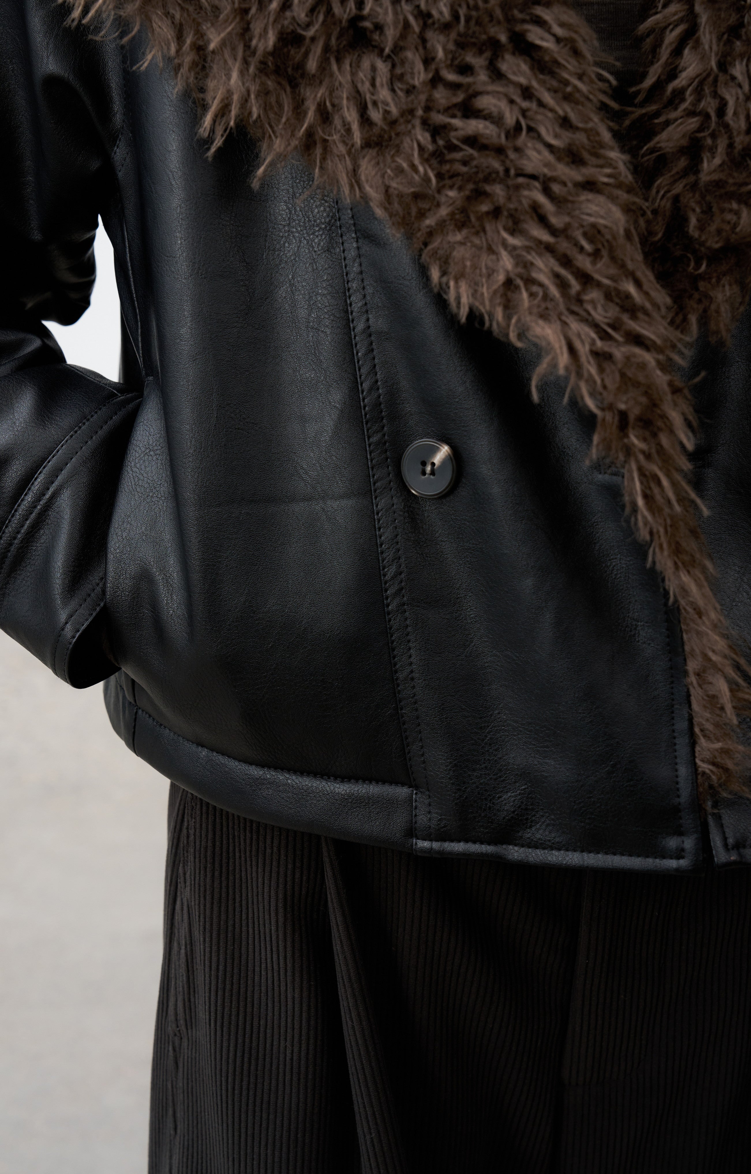 FUR LAPEL LEATHER JACKET
