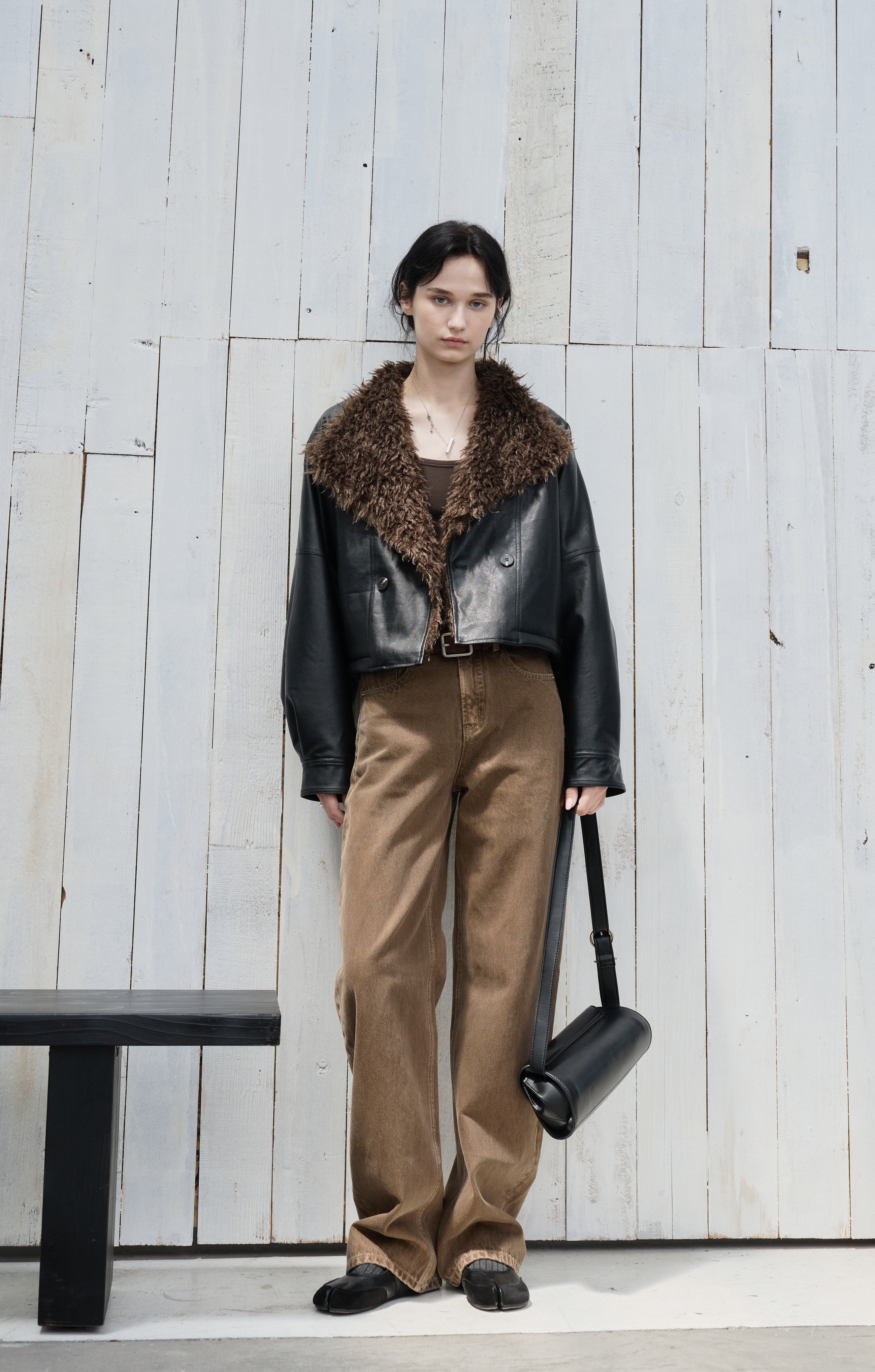 FUR LAPEL LEATHER JACKET