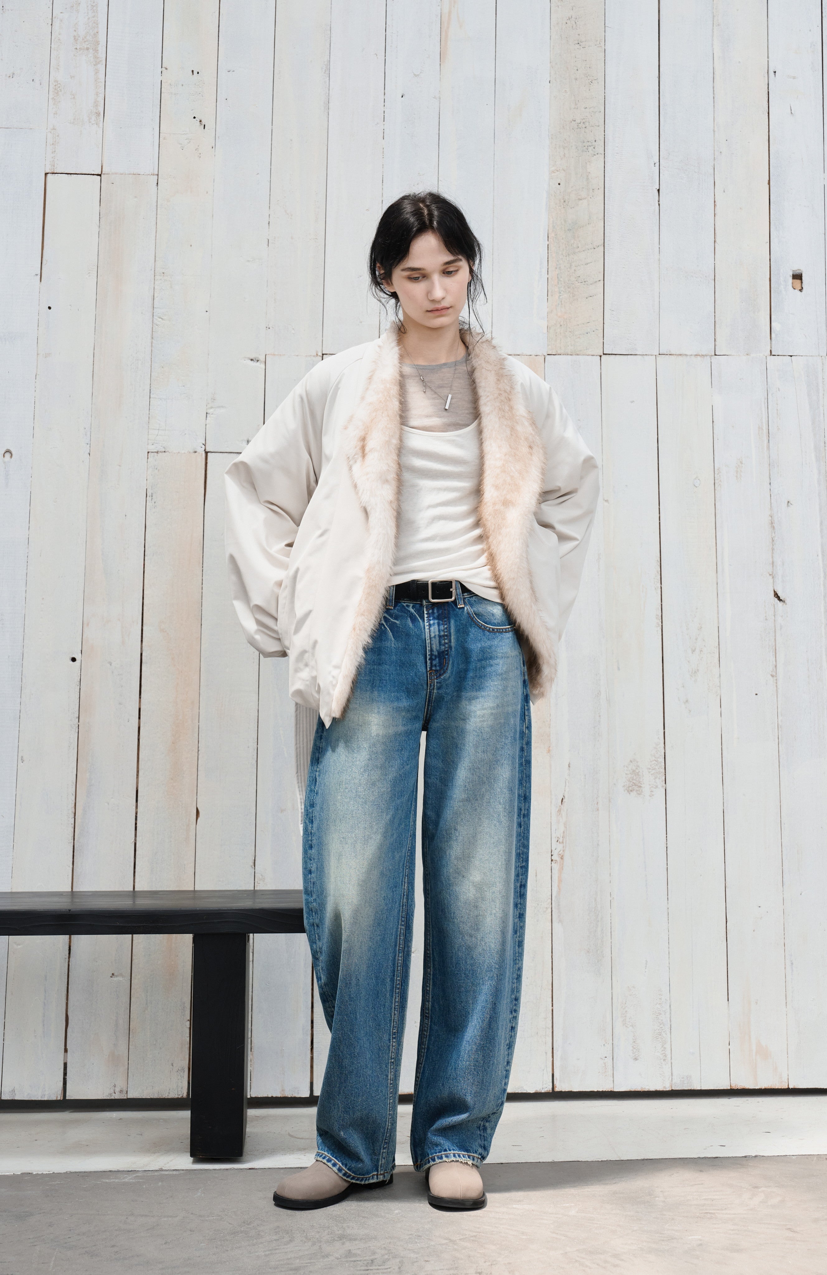 FUR LAPEL DRAPE DOWN