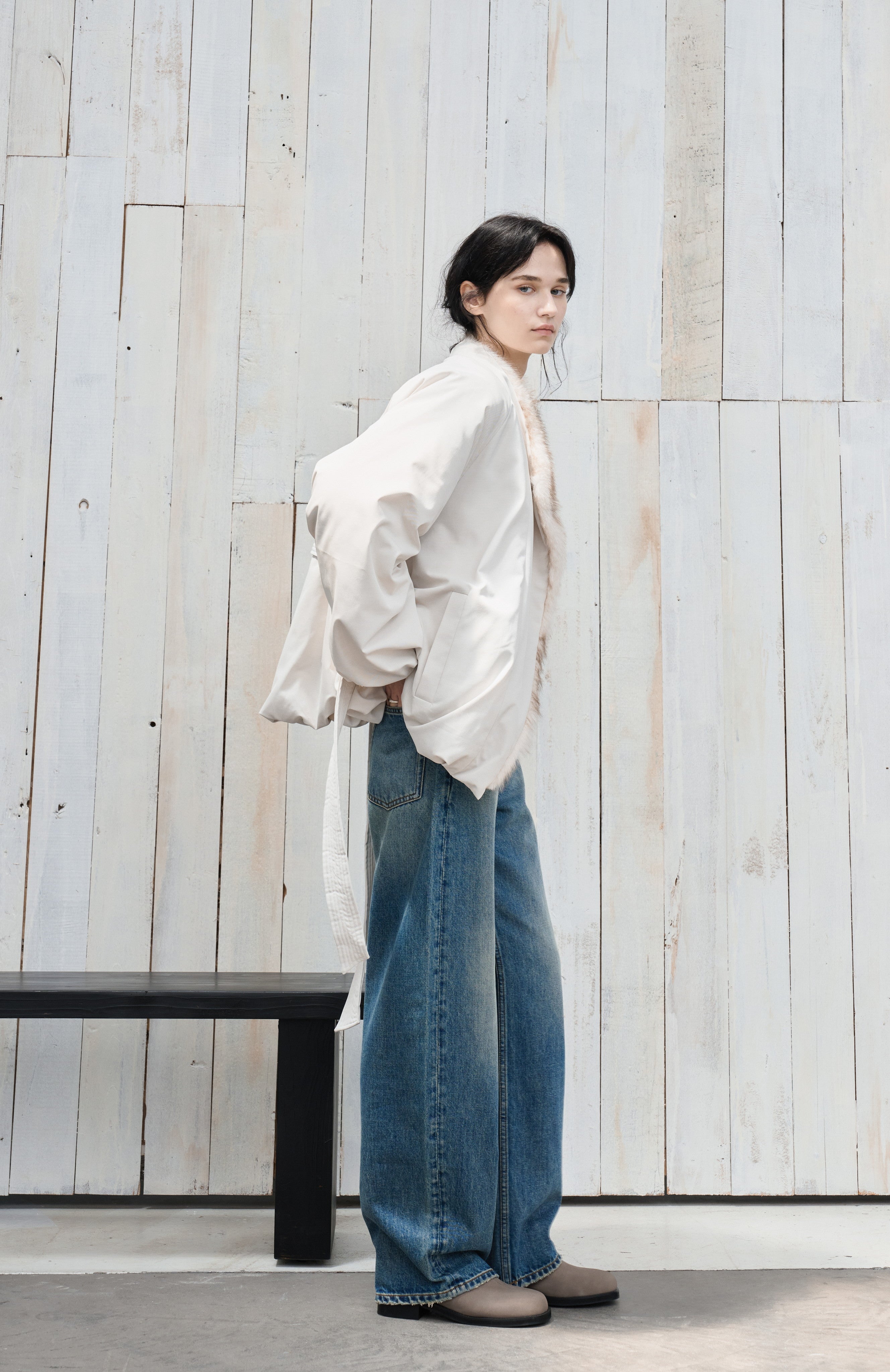 FUR LAPEL DRAPE DOWN