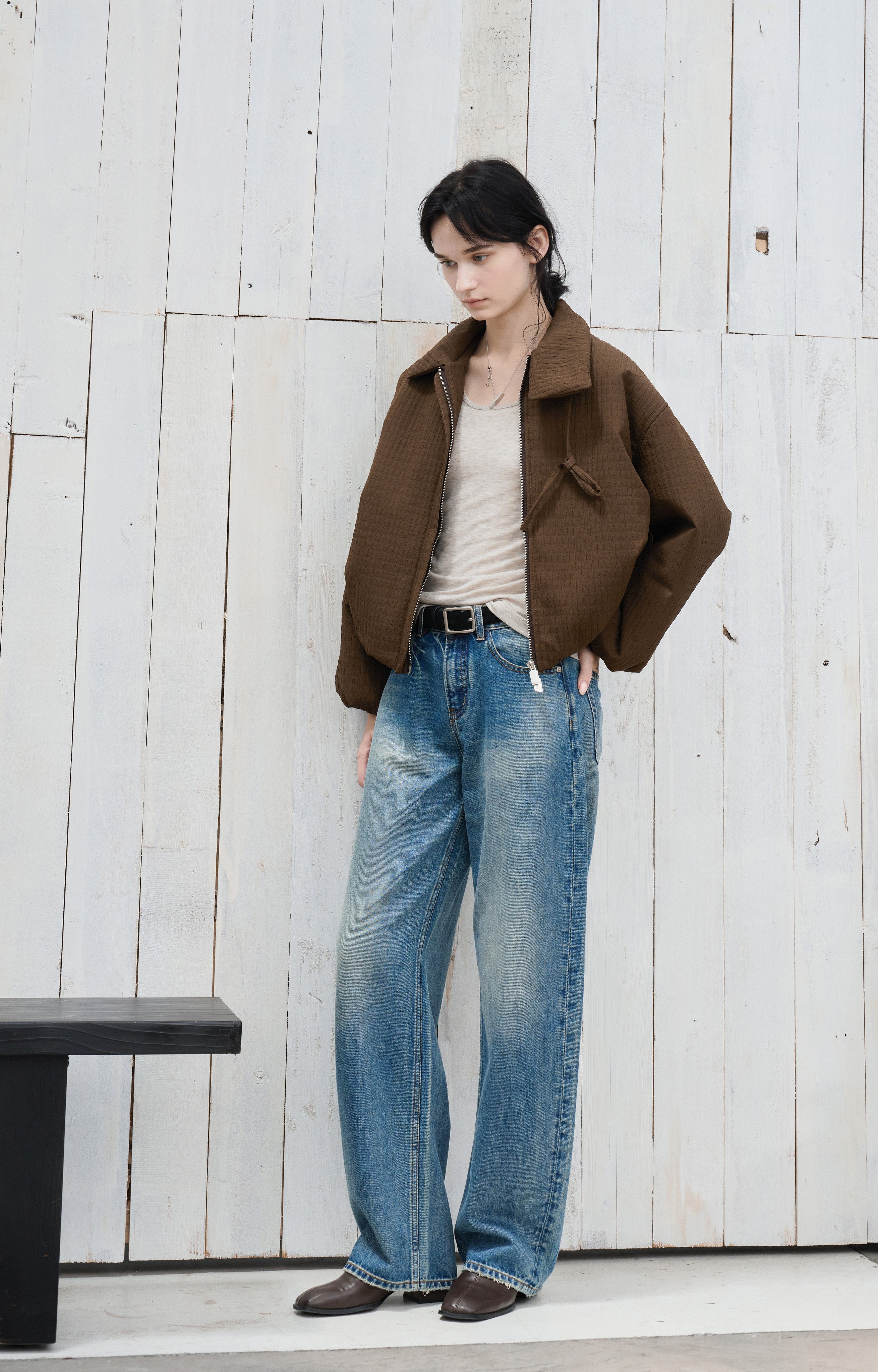 JACQUARD GRID BALLOON BLOUSON