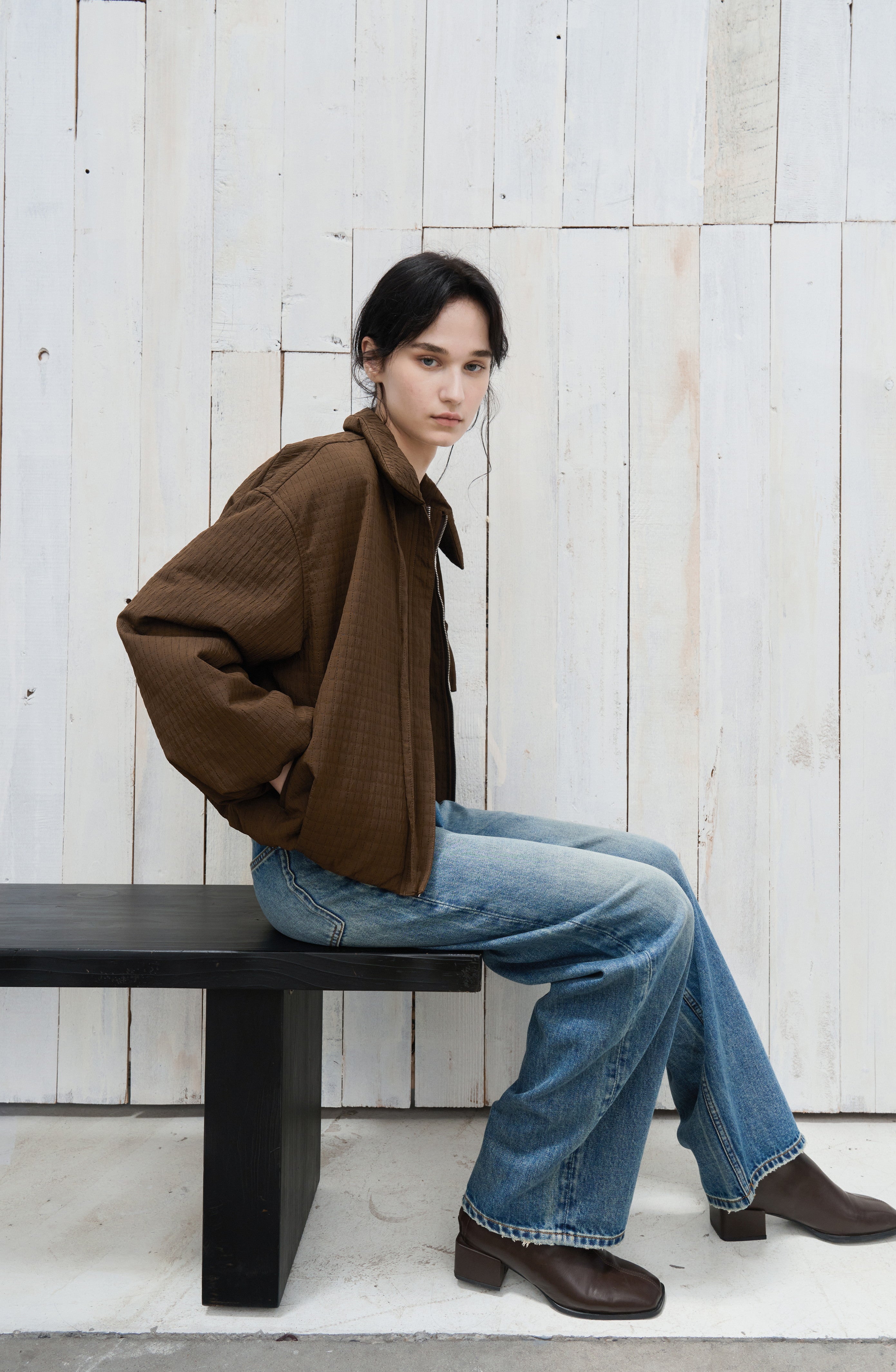 JACQUARD GRID BALLOON BLOUSON