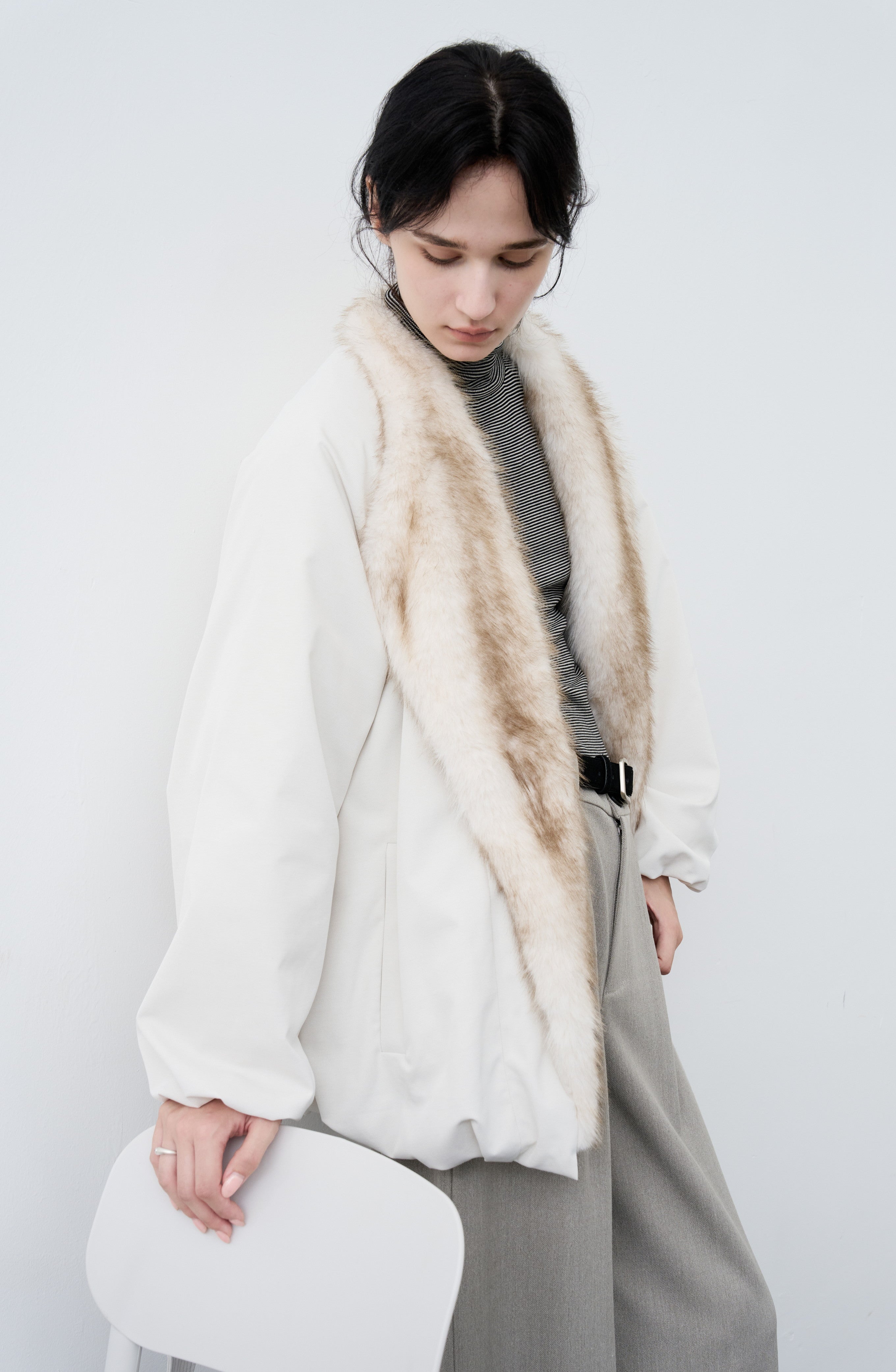 FUR LAPEL DRAPE DOWN