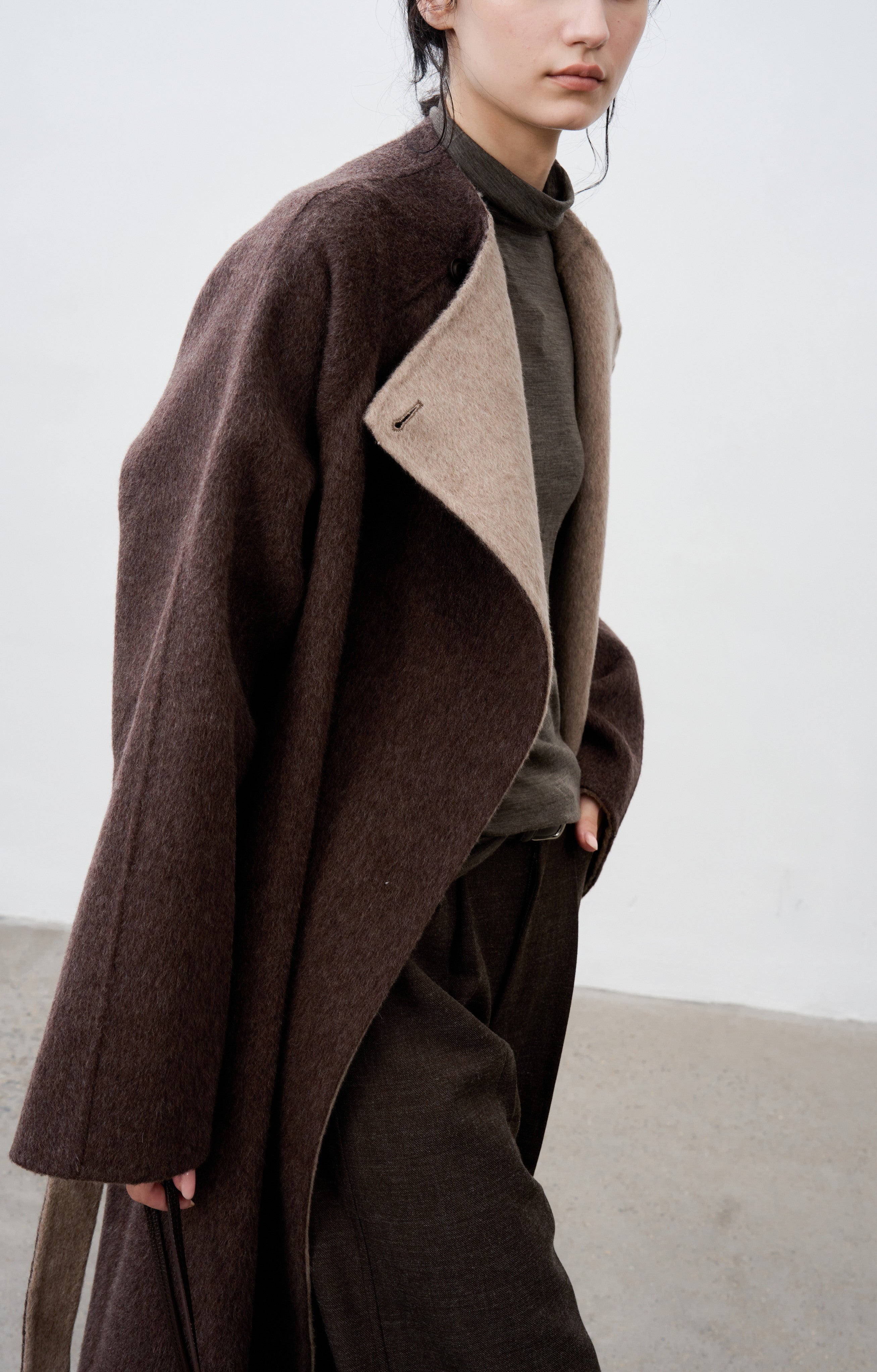 WRAP LAPEL WOOL COAT / ラップラペルウールコート