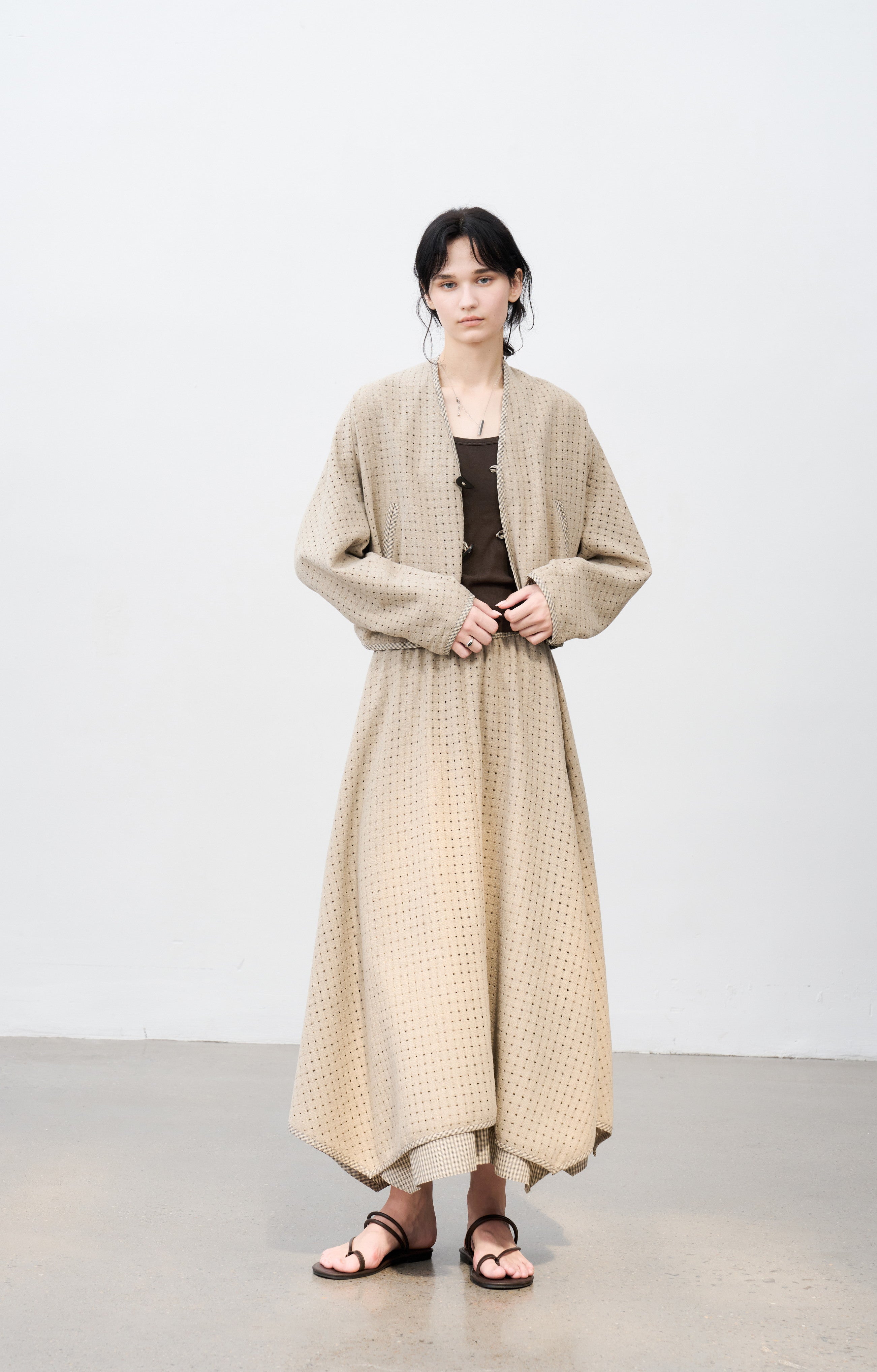 SQUARE MESH FLARE SKIRT