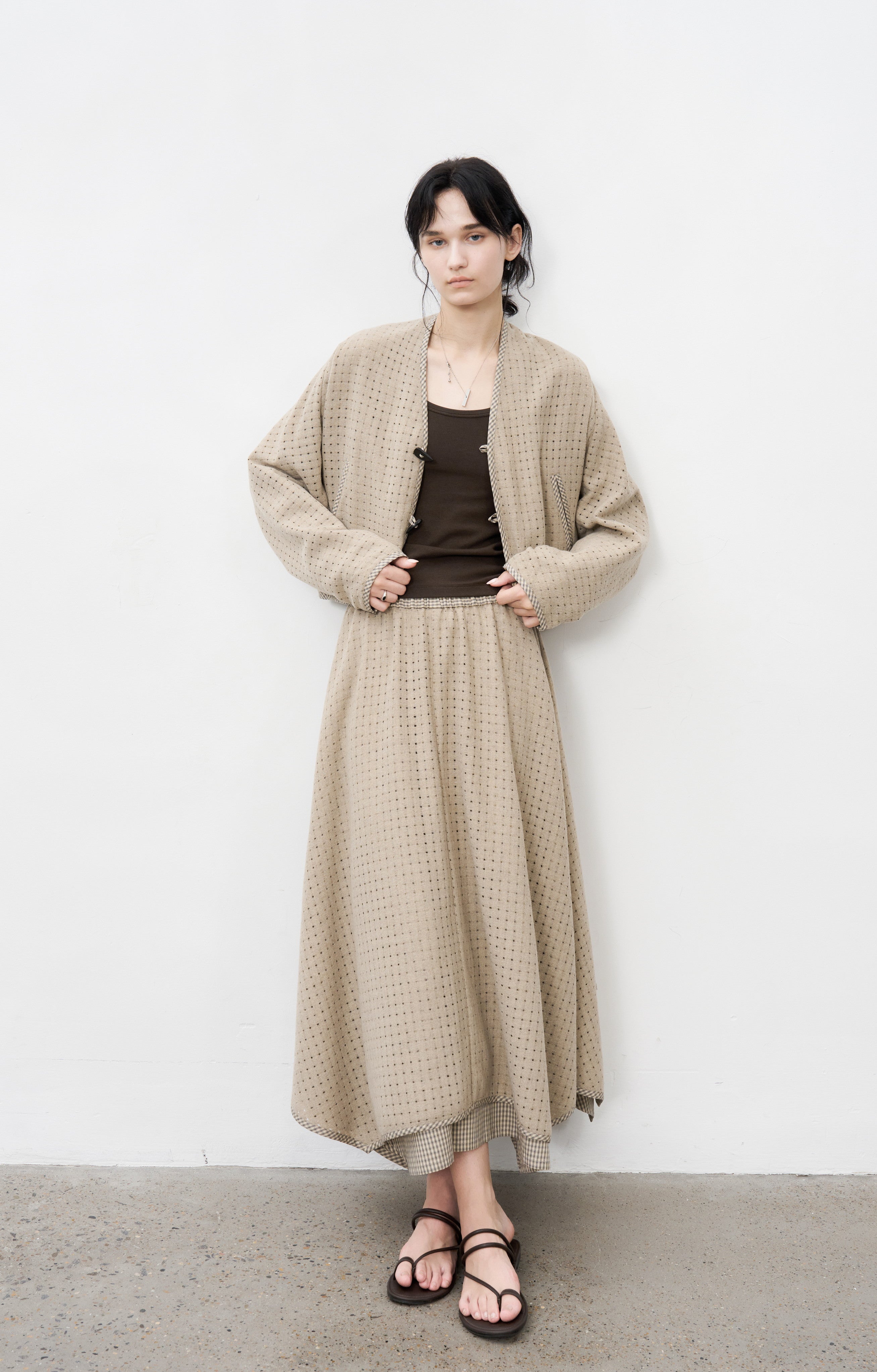 SQUARE MESH FLARE SKIRT