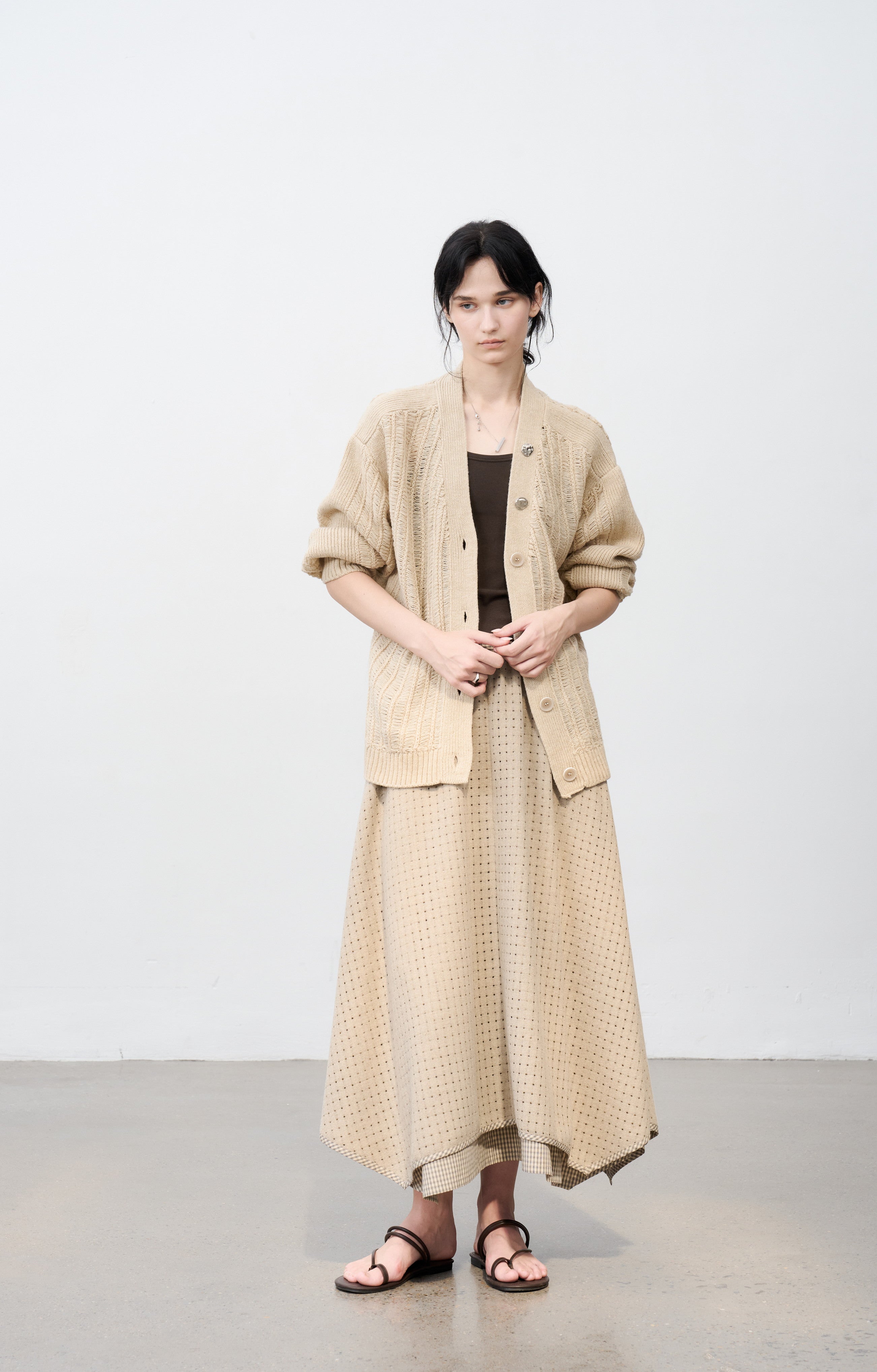 SQUARE MESH FLARE SKIRT