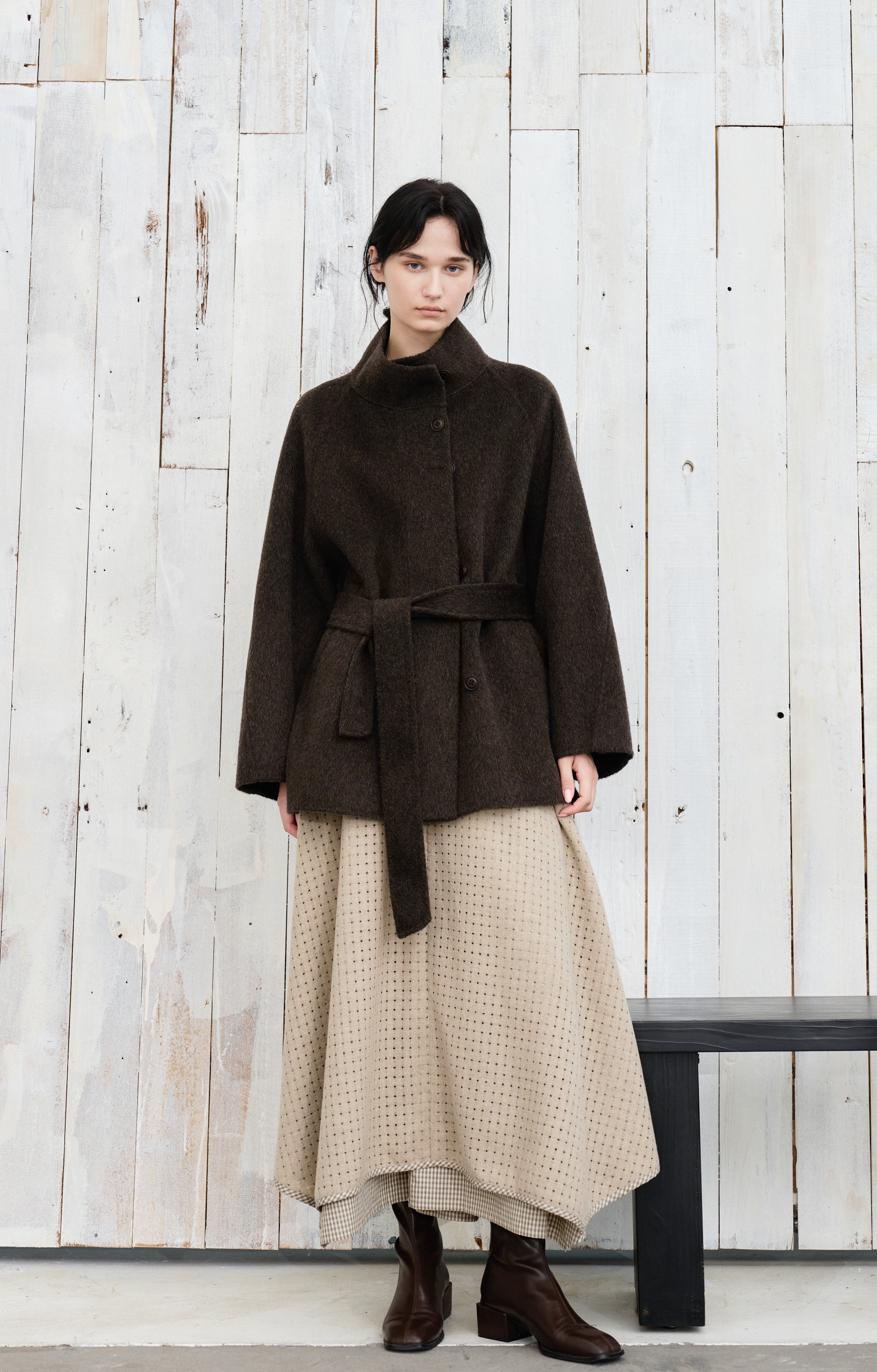 FEATHER WOOL MIDI COAT / Feather wool midi coat