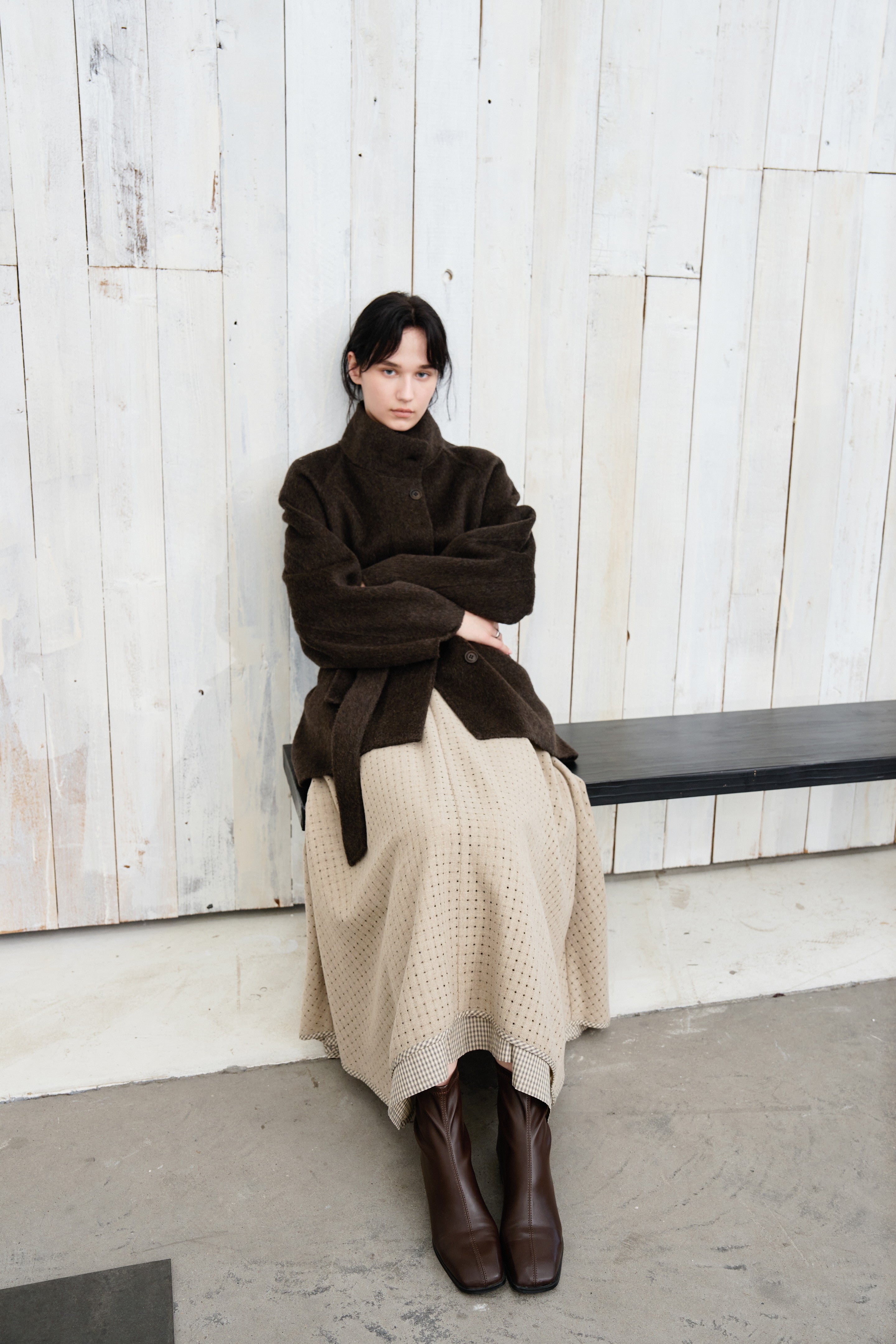 FEATHER WOOL MIDI COAT / Feather wool midi coat
