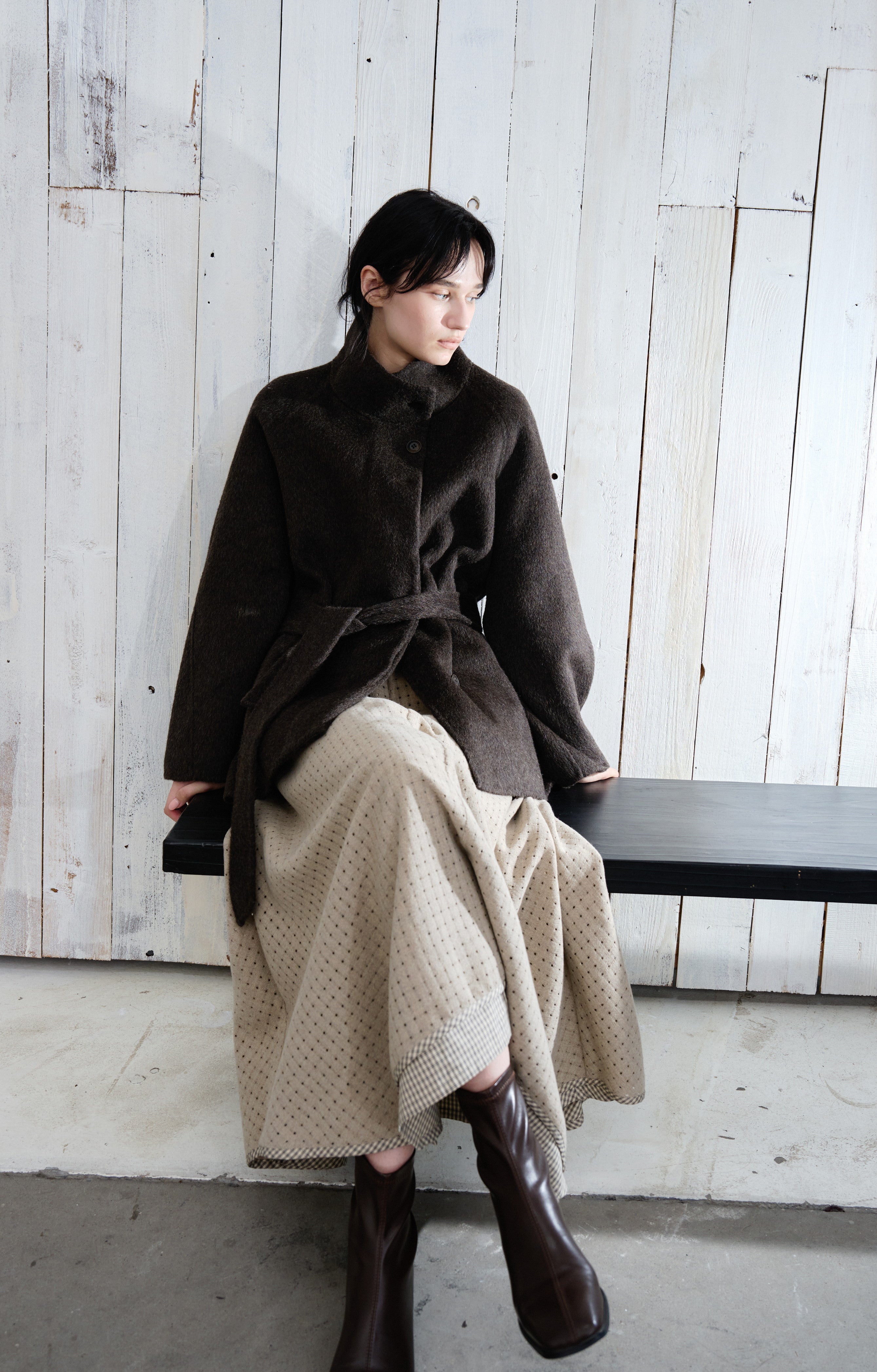 FEATHER WOOL MIDI COAT / Feather wool midi coat