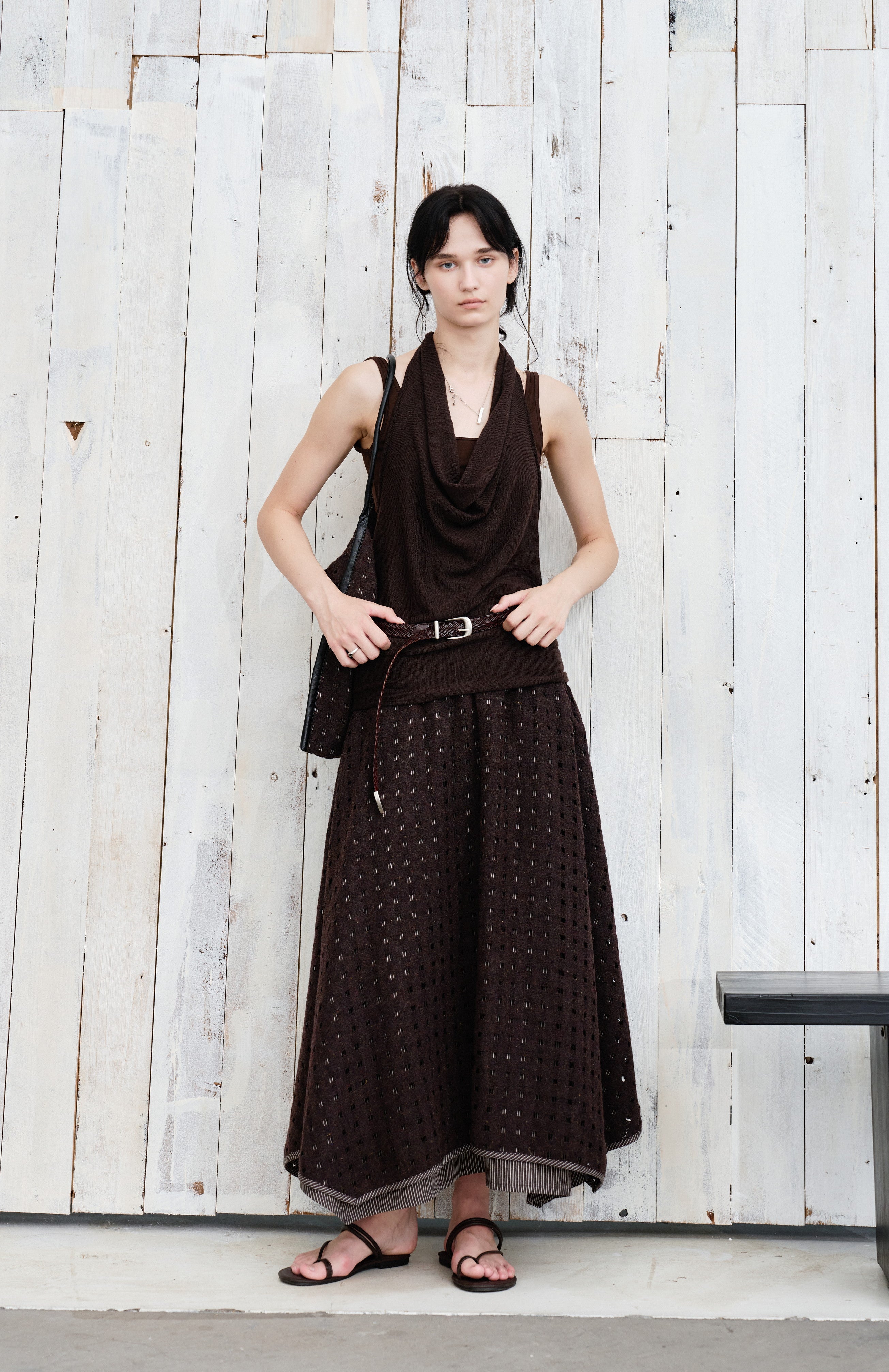 SQUARE MESH FLARE SKIRT