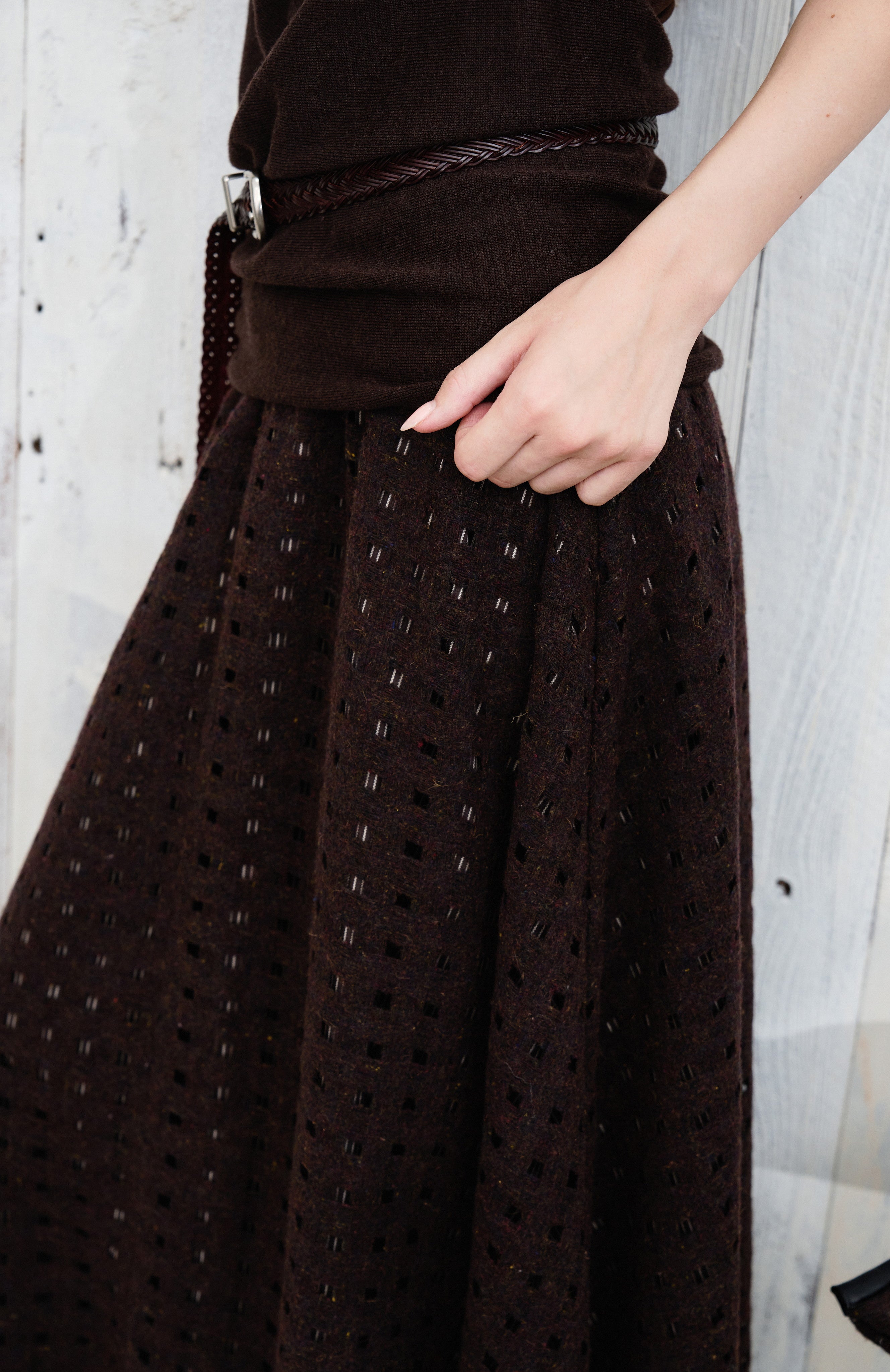 SQUARE MESH FLARE SKIRT
