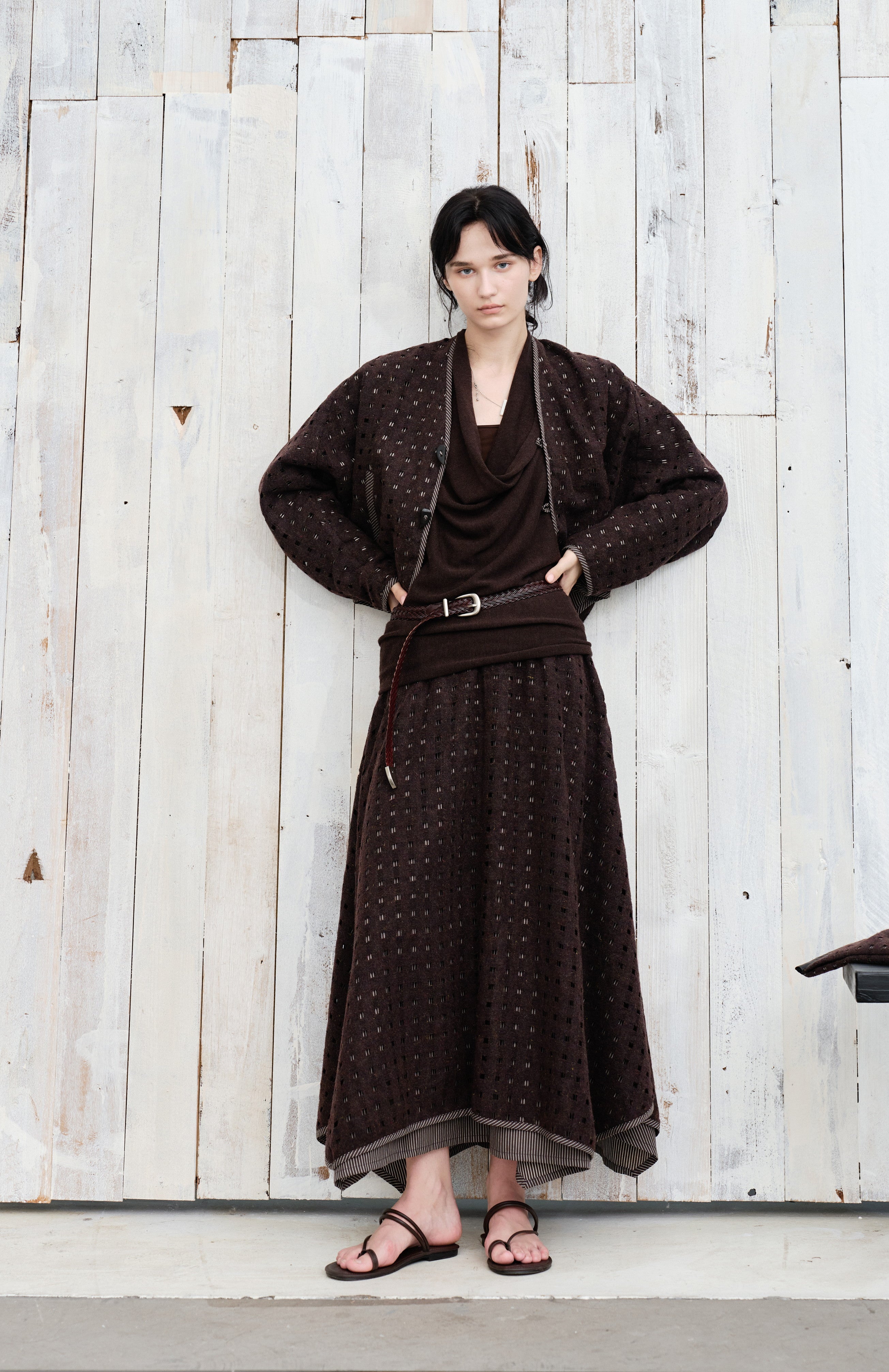 SQUARE MESH FLARE SKIRT