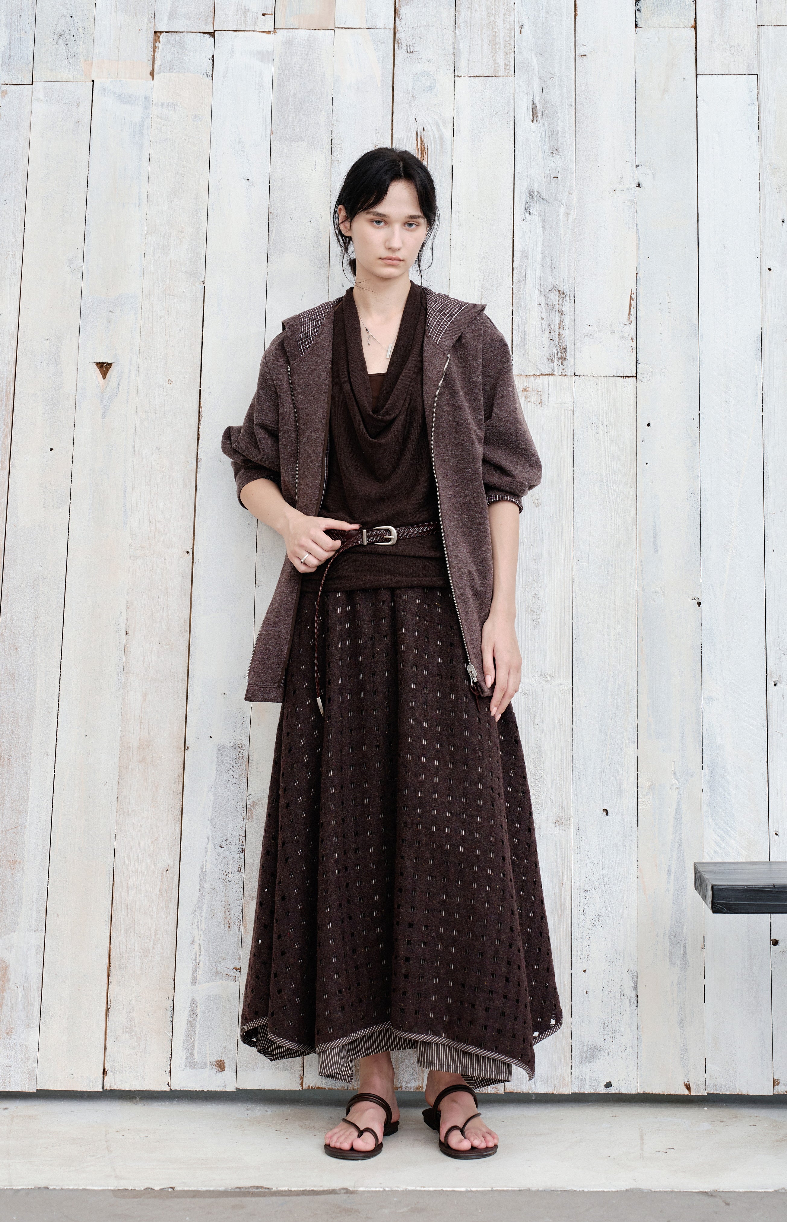 SQUARE MESH FLARE SKIRT