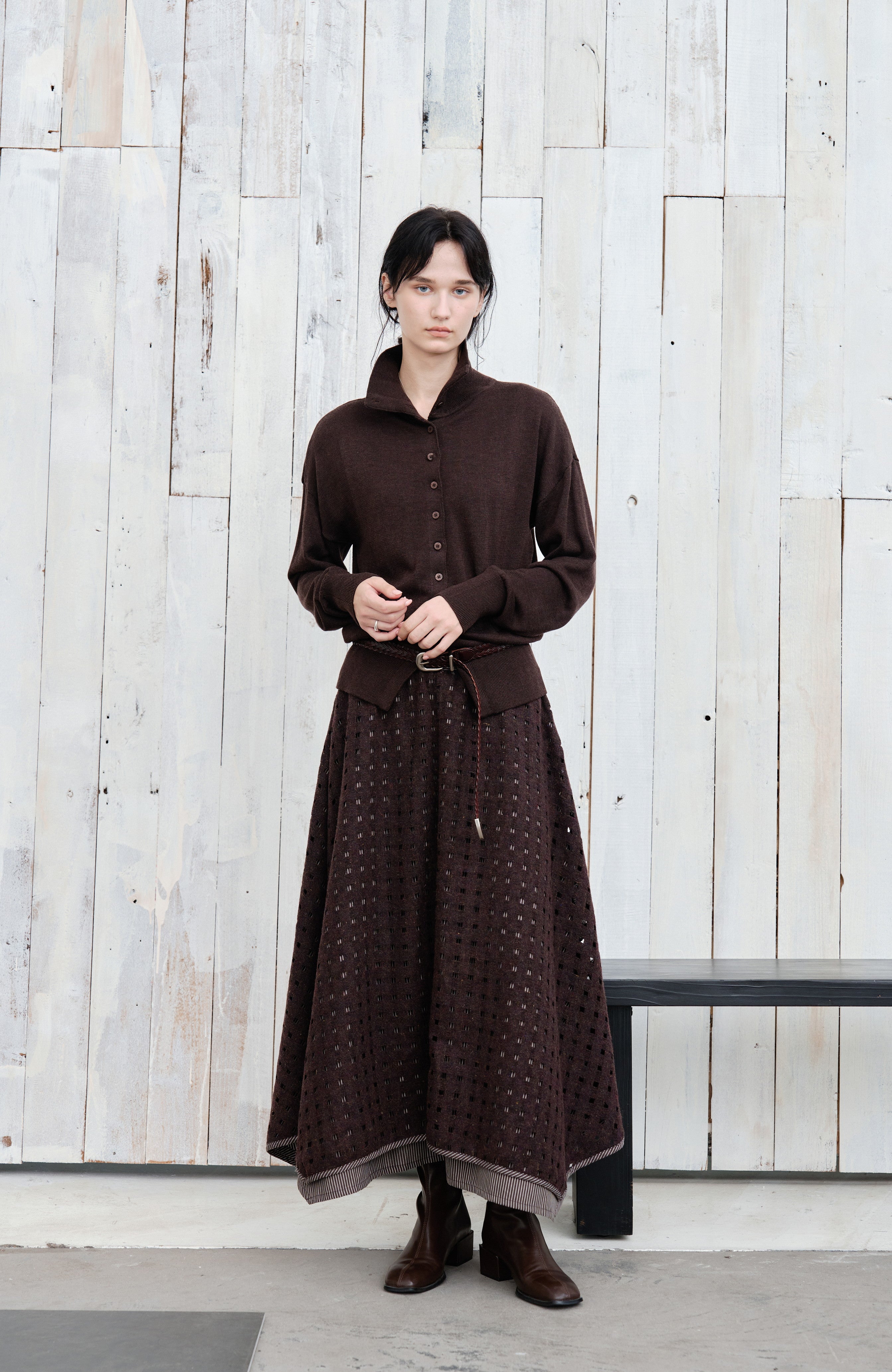 SQUARE MESH FLARE SKIRT