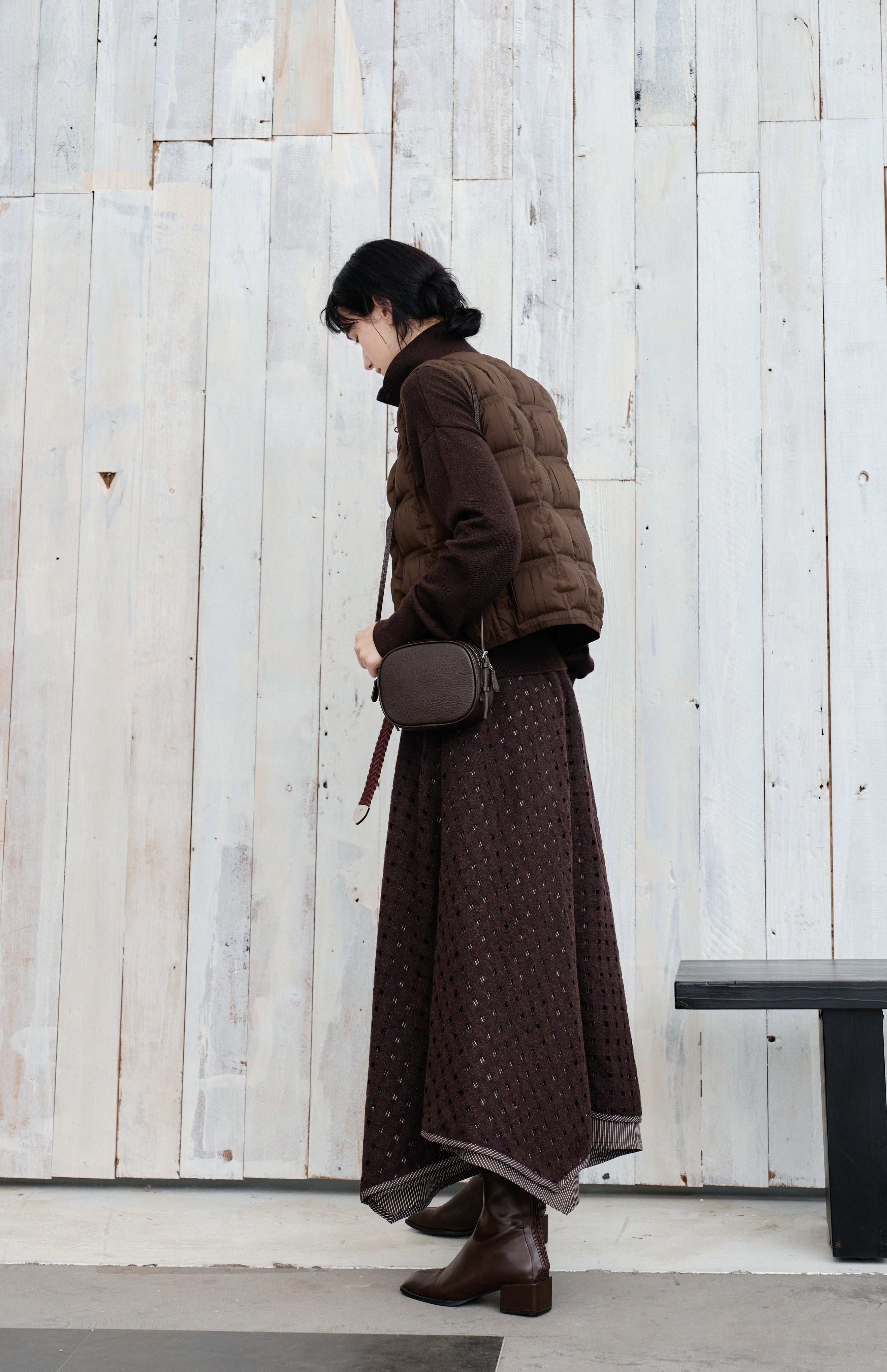 SQUARE MESH FLARE SKIRT
