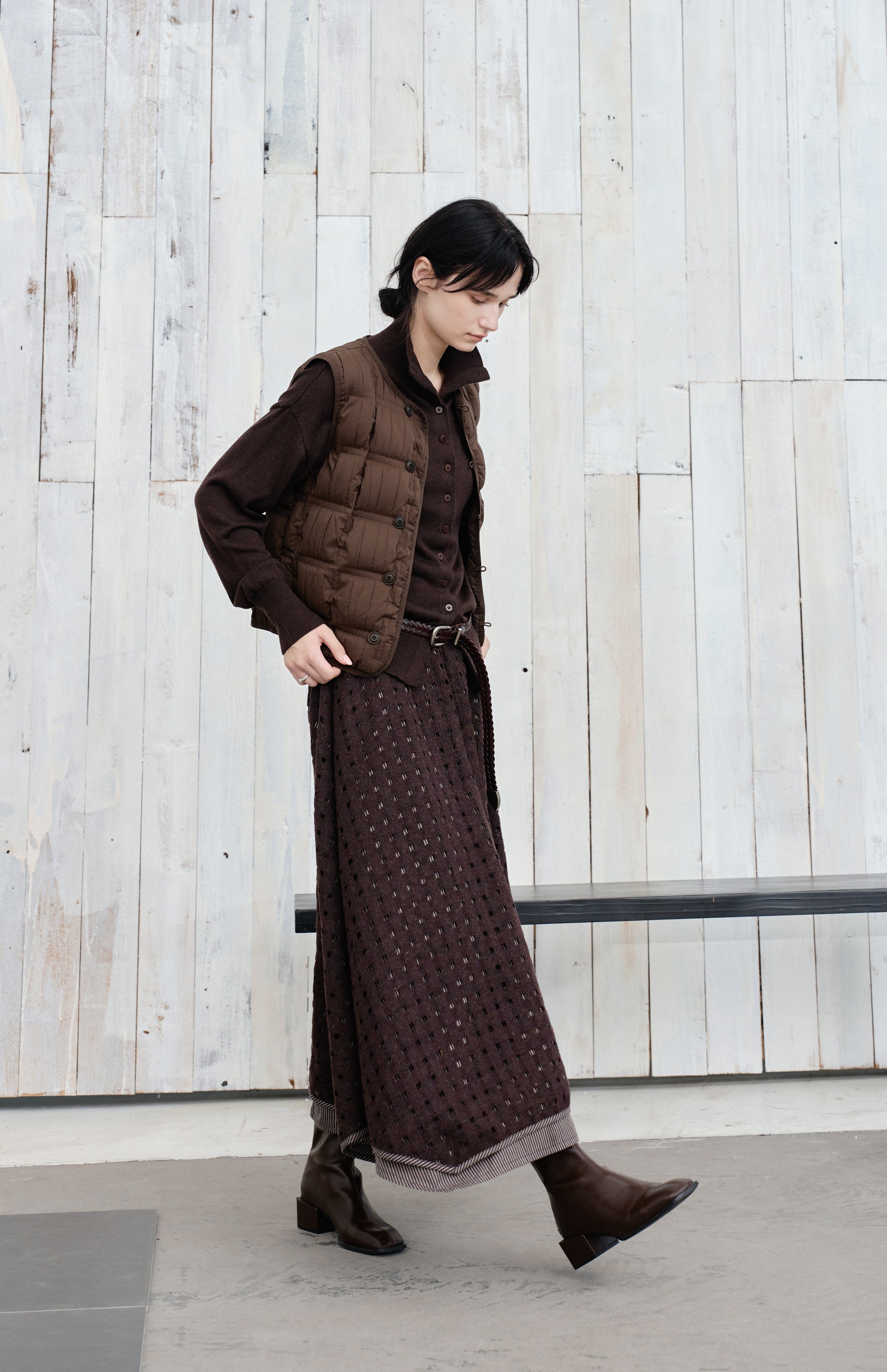 SQUARE MESH FLARE SKIRT